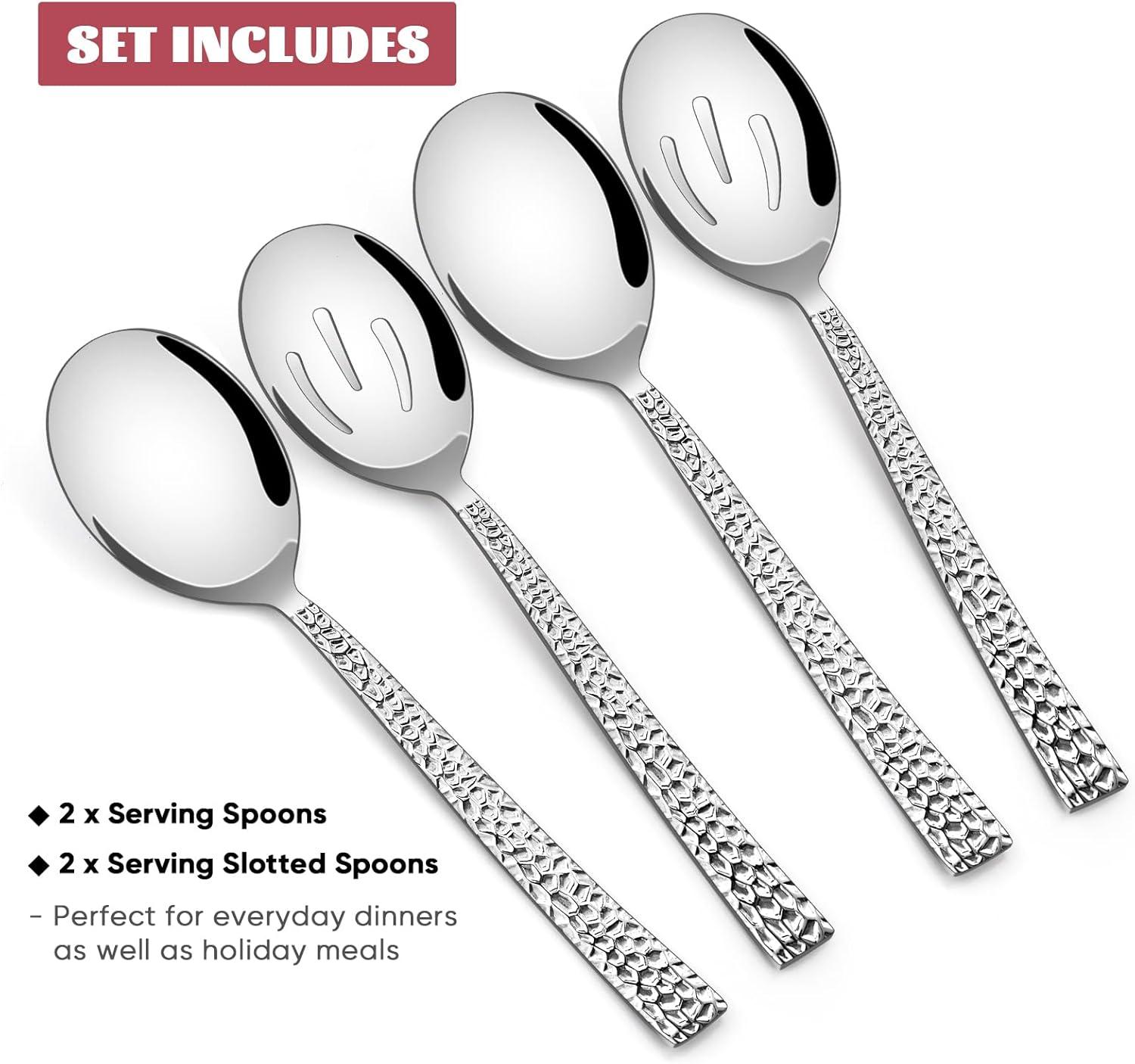 imageEfar Hammered Slotted Serving Spoons 4Piece Stainless Steel Tablespoons Hostess Serving Utensils Set for Catering Buffet Party Wedding Kitchen Restaurant Dishwasher Safe4Piece Serving Spoons Set
