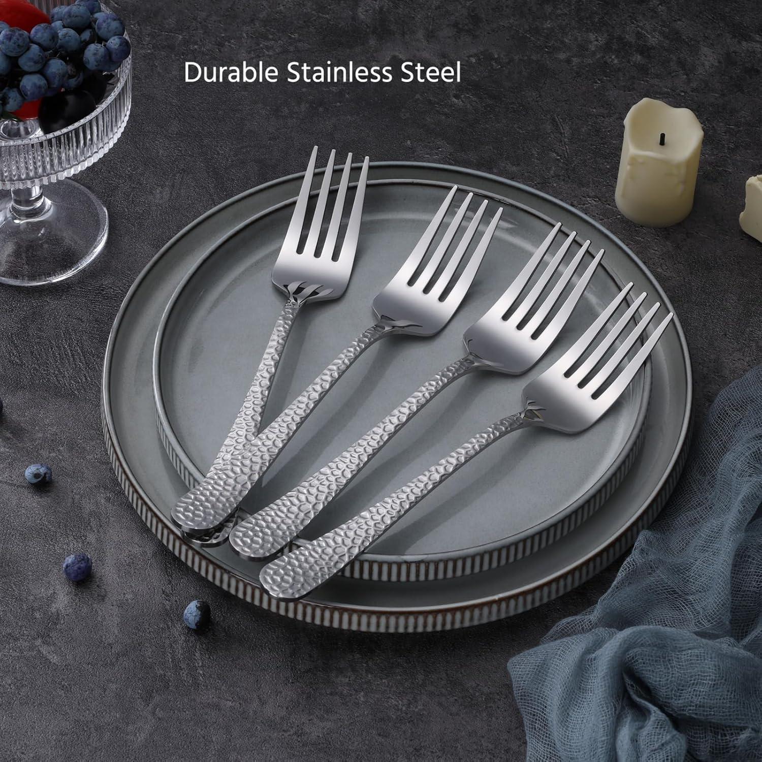 imageEfar Hammered Slotted Serving Spoons 4Piece Stainless Steel Tablespoons Hostess Serving Utensils Set for Catering Buffet Party Wedding Kitchen Restaurant Dishwasher Safe4Piece Serving Forks Set