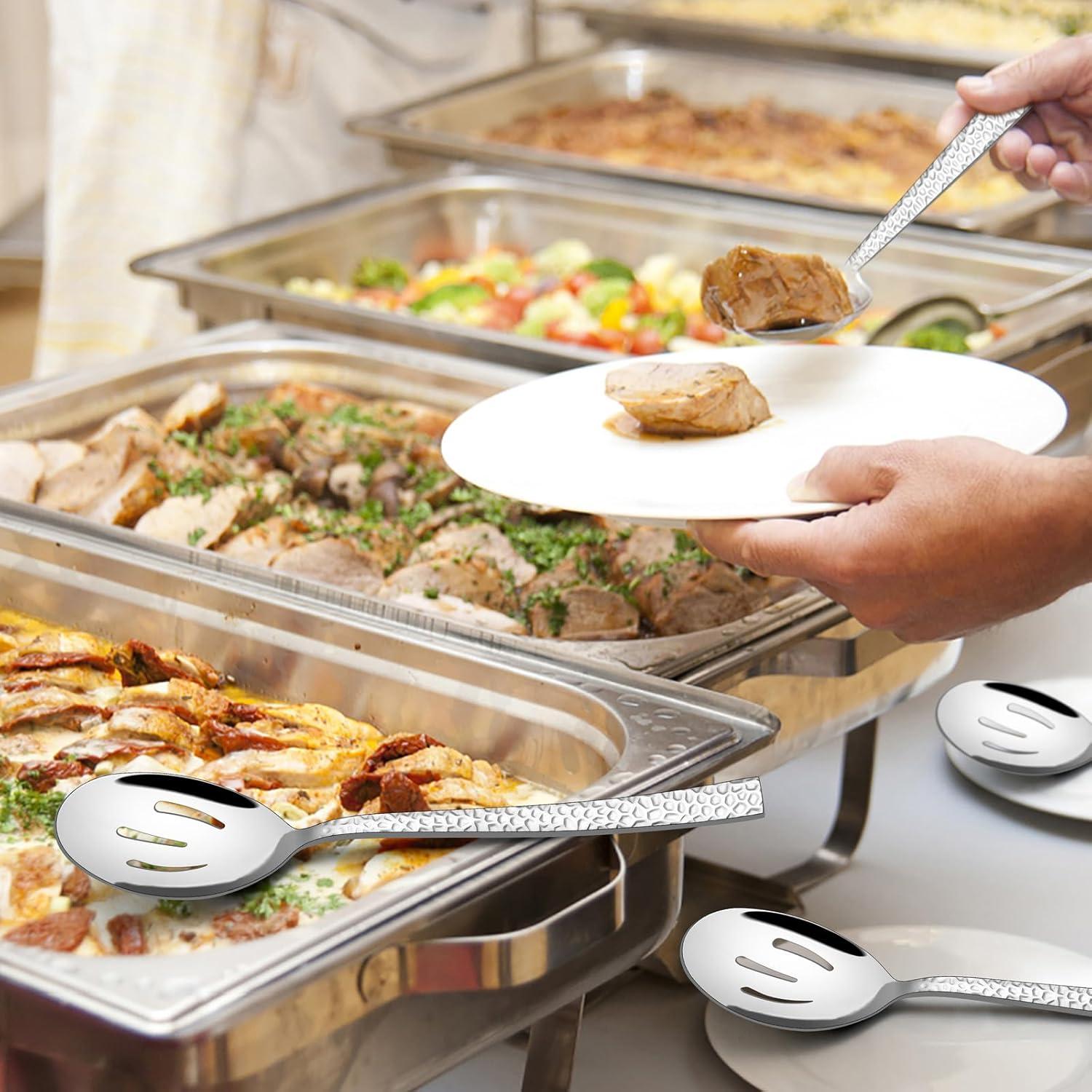 imageEfar Hammered Slotted Serving Spoons 4Piece Stainless Steel Tablespoons Hostess Serving Utensils Set for Catering Buffet Party Wedding Kitchen Restaurant Dishwasher Safe4Piece Slotted Spoons Set