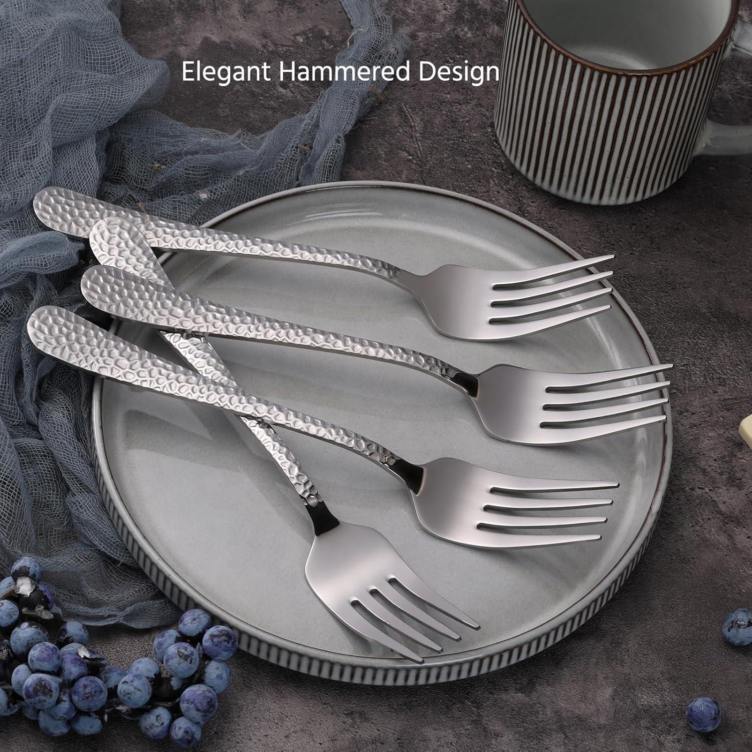 imageEfar Hammered Slotted Serving Spoons 4Piece Stainless Steel Tablespoons Hostess Serving Utensils Set for Catering Buffet Party Wedding Kitchen Restaurant Dishwasher Safe4Piece Serving Forks Set