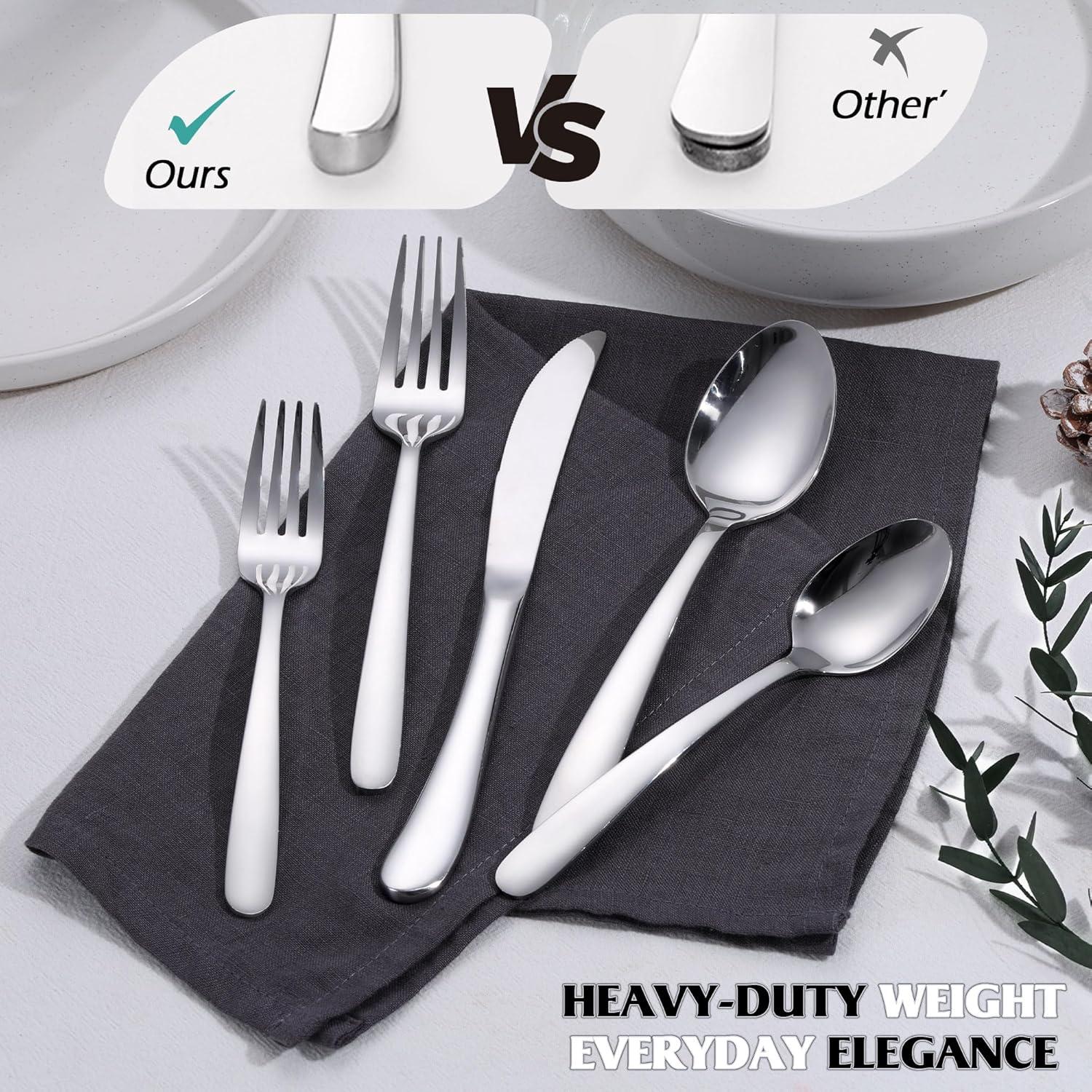 imageEfar Heavy Duty Silverware Set for 8 40Piece Stainless Steel Flatware Cutlery Set Thick Metal Eating Utensils Including Forks and Spoons Knife Heavy Weight amp Mirror Finish Dishwasher Safe40