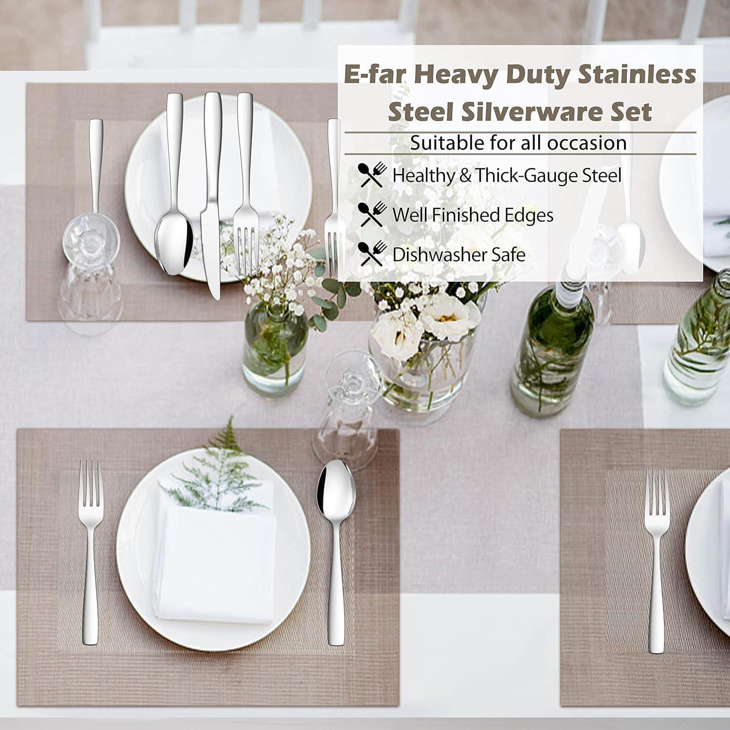 imageEfar Heavy Duty Silverware Set for 8 40Piece Stainless Steel Flatware Cutlery Set Thick Metal Eating Utensils Including Forks and Spoons Knife Heavy Weight amp Mirror Finish Dishwasher Safe60