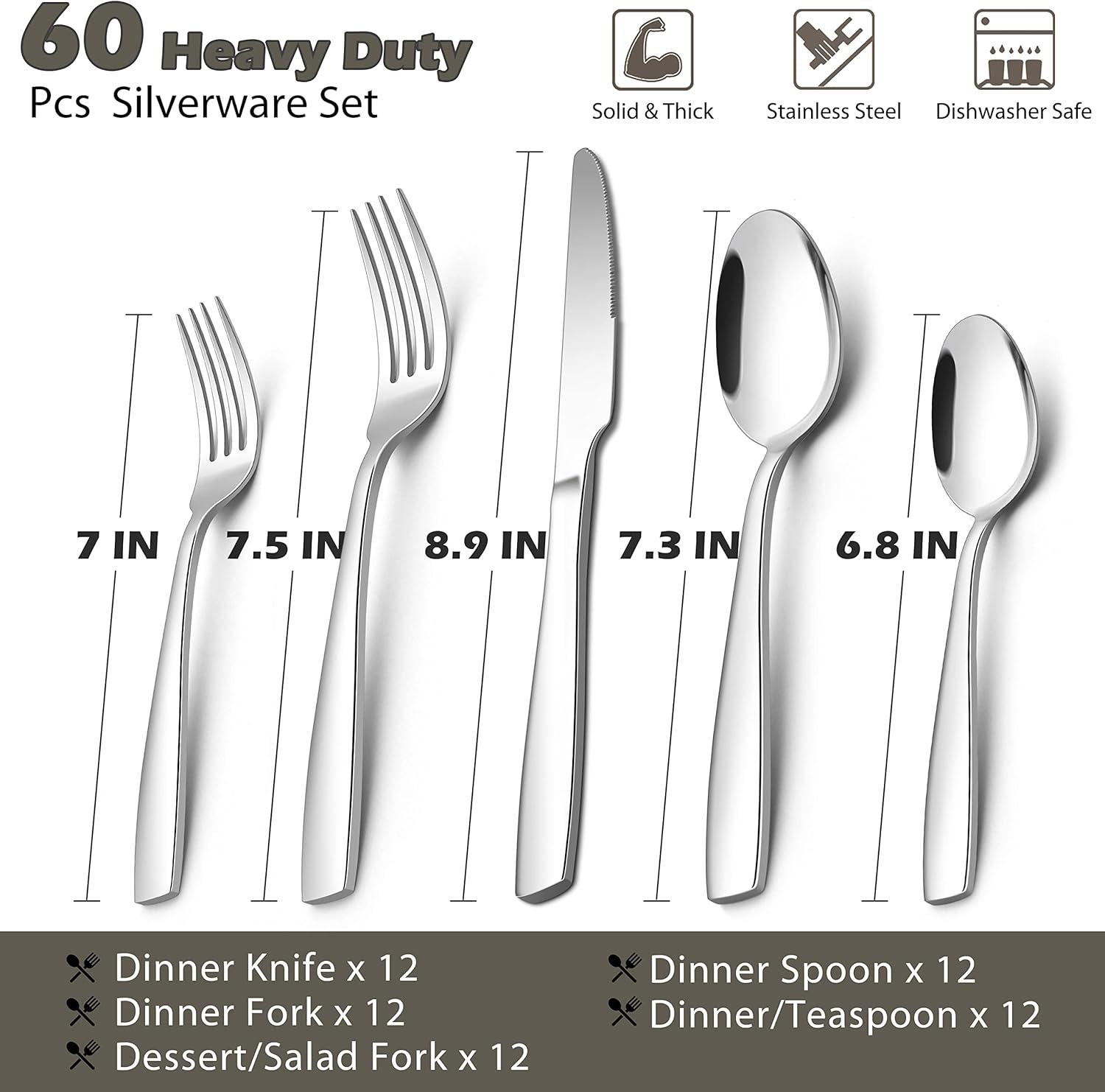 imageEfar Heavy Duty Silverware Set for 8 40Piece Stainless Steel Flatware Cutlery Set Thick Metal Eating Utensils Including Forks and Spoons Knife Heavy Weight amp Mirror Finish Dishwasher Safe60