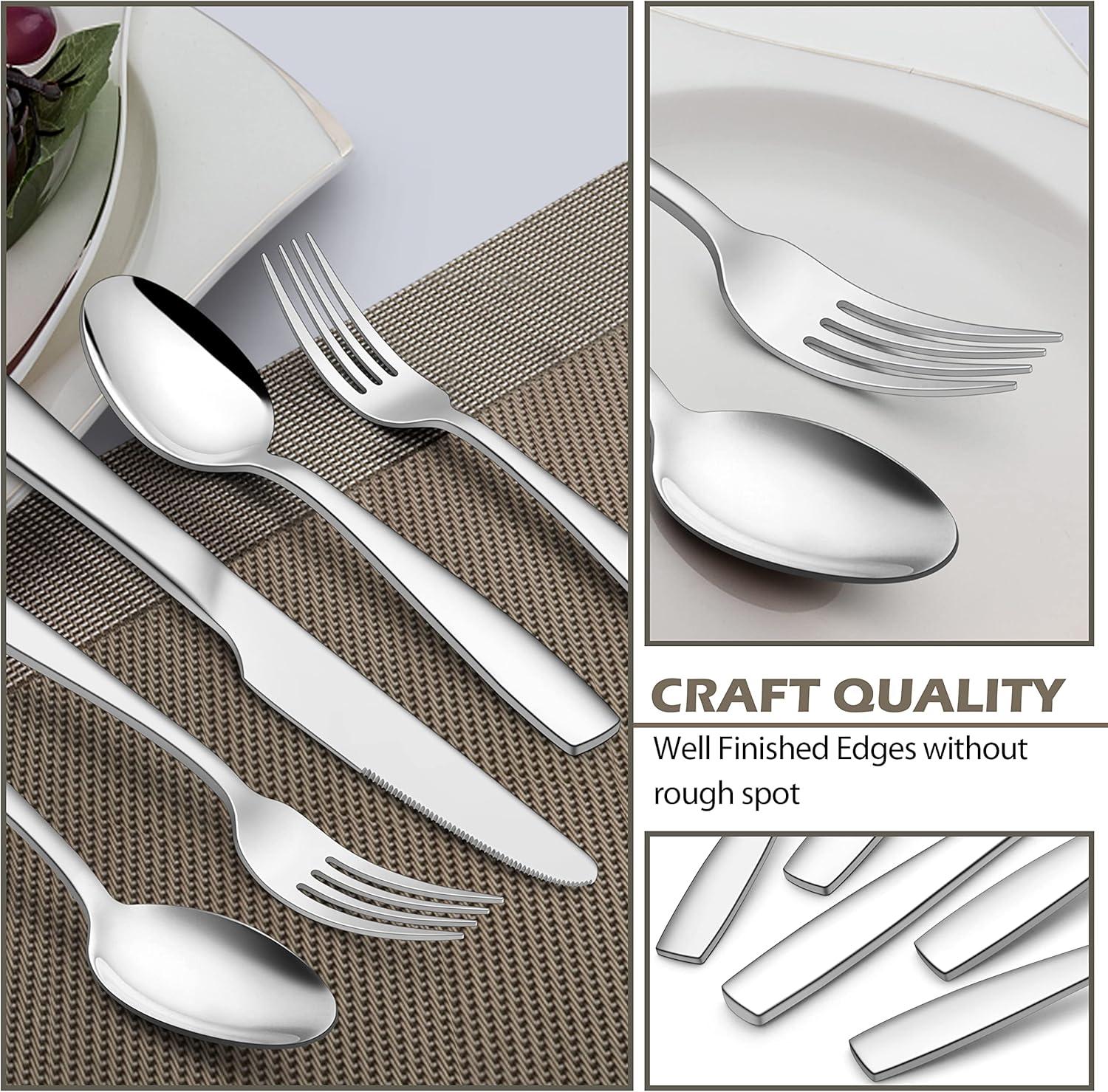 imageEfar Heavy Duty Silverware Set for 8 40Piece Stainless Steel Flatware Cutlery Set Thick Metal Eating Utensils Including Forks and Spoons Knife Heavy Weight amp Mirror Finish Dishwasher Safe40