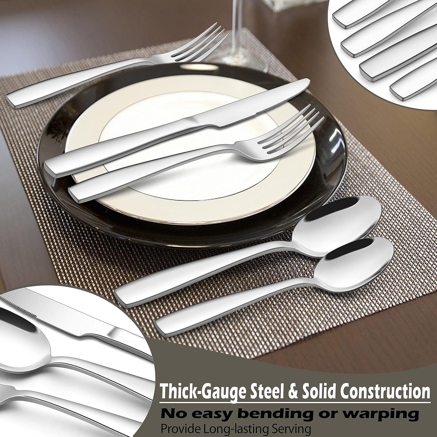 imageEfar Heavy Duty Silverware Set for 8 40Piece Stainless Steel Flatware Cutlery Set Thick Metal Eating Utensils Including Forks and Spoons Knife Heavy Weight amp Mirror Finish Dishwasher Safe40