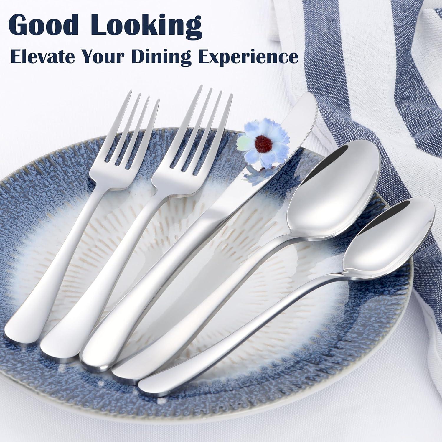 imageEfar Heavy Duty Silverware Set for 8 40Piece Stainless Steel Flatware Cutlery Set Thick Metal Eating Utensils Including Forks and Spoons Knife Heavy Weight amp Mirror Finish Dishwasher Safe60