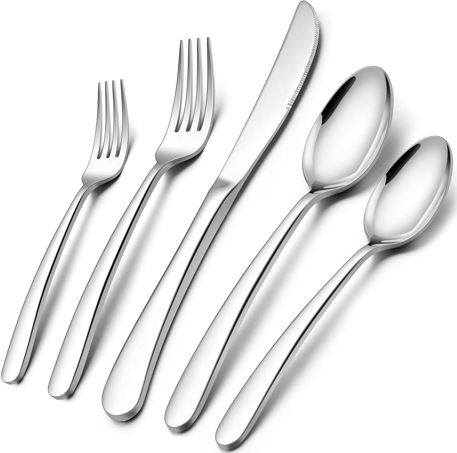 imageEfar Heavy Duty Silverware Set for 8 40Piece Stainless Steel Flatware Cutlery Set Thick Metal Eating Utensils Including Forks and Spoons Knife Heavy Weight amp Mirror Finish Dishwasher Safe40