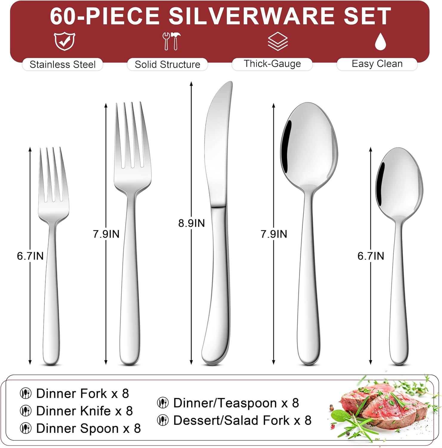 imageEfar Heavy Duty Silverware Set for 8 40Piece Stainless Steel Flatware Cutlery Set Thick Metal Eating Utensils Including Forks and Spoons Knife Heavy Weight amp Mirror Finish Dishwasher Safe60
