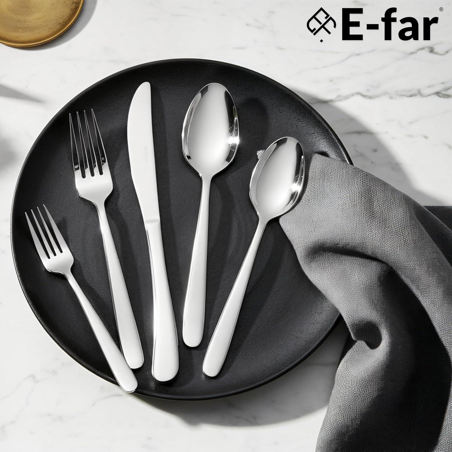 imageEfar Heavy Duty Silverware Set for 8 40Piece Stainless Steel Flatware Cutlery Set Thick Metal Eating Utensils Including Forks and Spoons Knife Heavy Weight amp Mirror Finish Dishwasher Safe40