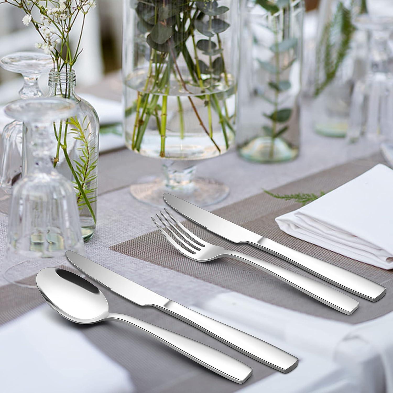 imageEfar Heavy Duty Silverware Set for 8 40Piece Stainless Steel Flatware Cutlery Set Thick Metal Eating Utensils Including Forks and Spoons Knife Heavy Weight amp Mirror Finish Dishwasher Safe40