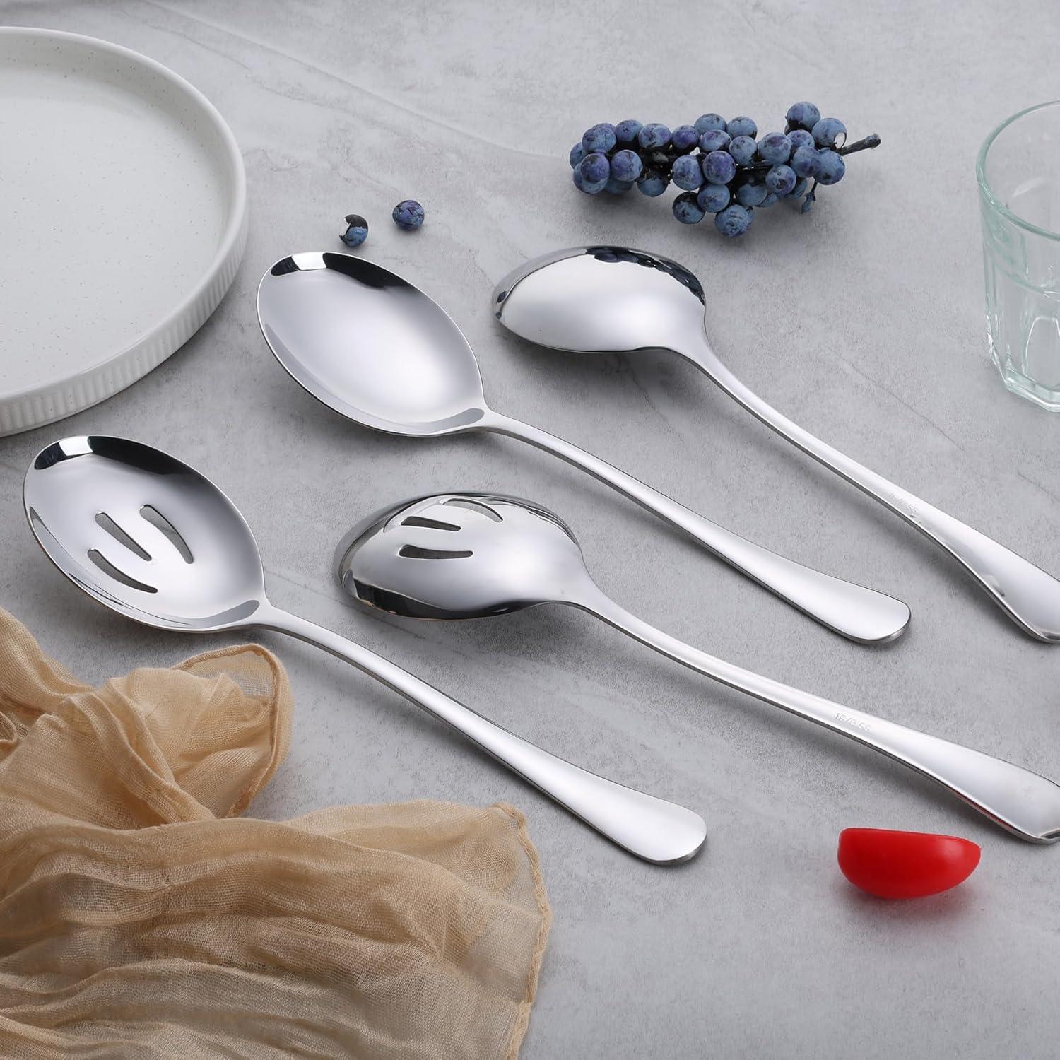 imageEfar Large Serving Utensils Set of 4 98 Inch Stainless Steel Serving Spoons amp Serving Forks Big Hostess Set for Buffet Party Catering Wedding Kitchen Restaurant Dishwasher SafeSolid Slotted Spoons