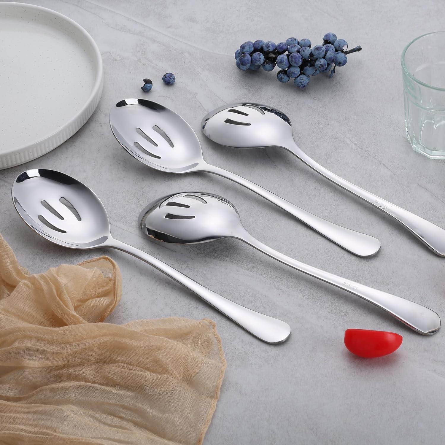 imageEfar Large Serving Utensils Set of 4 98 Inch Stainless Steel Serving Spoons amp Serving Forks Big Hostess Set for Buffet Party Catering Wedding Kitchen Restaurant Dishwasher SafeSlotted Spoons