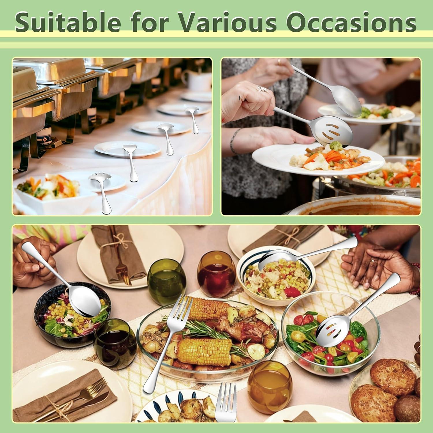 imageEfar Large Serving Utensils Set of 4 98 Inch Stainless Steel Serving Spoons amp Serving Forks Big Hostess Set for Buffet Party Catering Wedding Kitchen Restaurant Dishwasher SafeSlotted Spoons