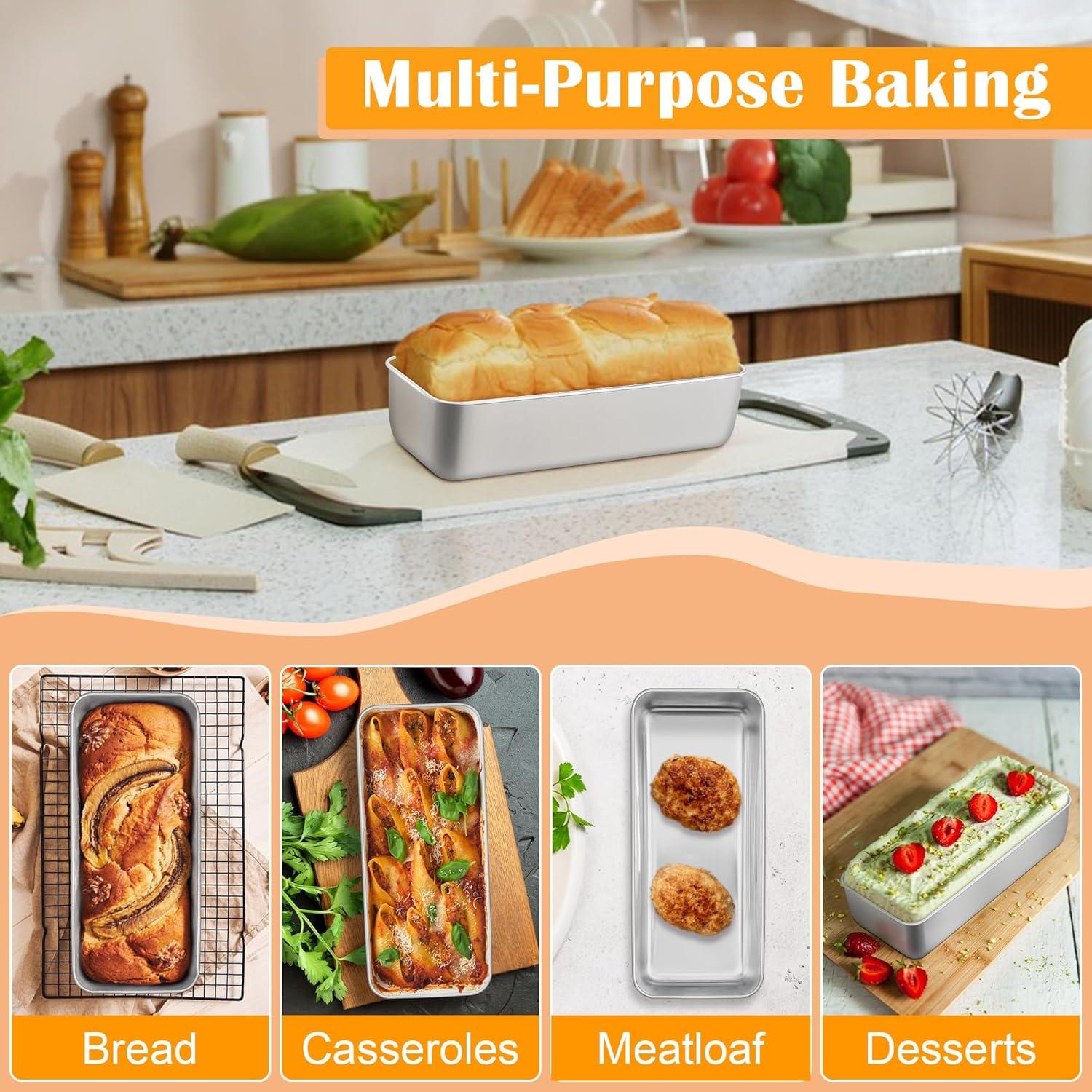 imageEfar Loaf Pan for Baking Bread 9 x 5 Inch Stainless Steel Baking Loaf Pan Metal Bakeware for Bread Meatloaf Cake Brownies Healthy amp Non Toxic Brushed Finish amp Easy Release Oven amp Dishwasher Safe1