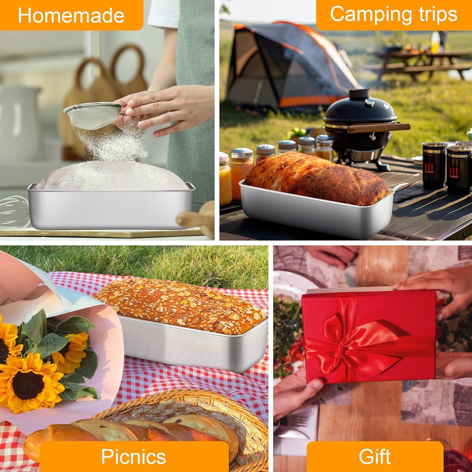 imageEfar Loaf Pan for Baking Bread 9 x 5 Inch Stainless Steel Baking Loaf Pan Metal Bakeware for Bread Meatloaf Cake Brownies Healthy amp Non Toxic Brushed Finish amp Easy Release Oven amp Dishwasher Safe1