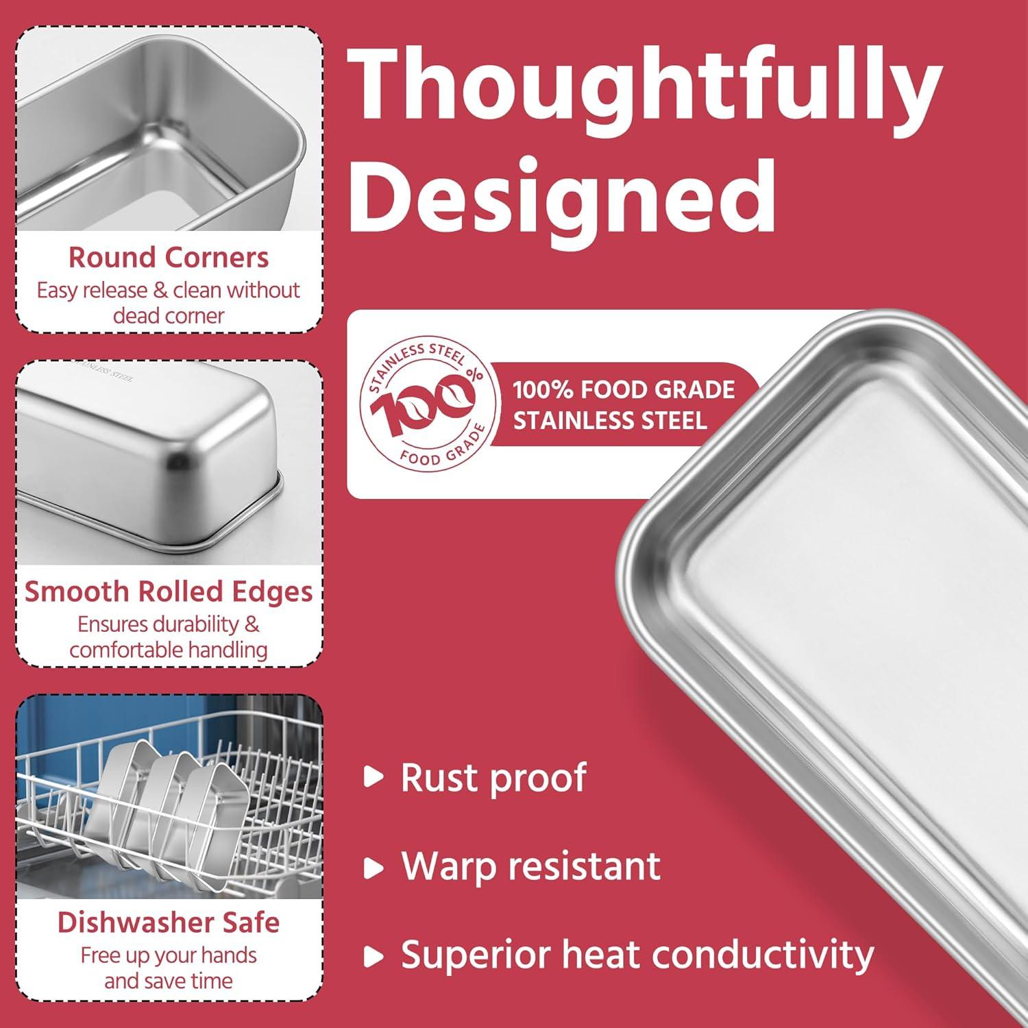 imageEfar Mini Loaf Pan Set of 4 Small Stainless Steel Bread Baking Pans for Oven 63 x 35 Inch Tiny Meatloaf Pans for Homemade Bread Pound Cake Brownies Nontoxic amp Dishwasher SafeSet of 12