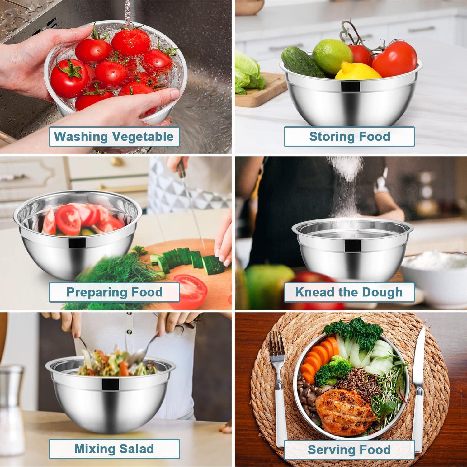 imageEfar Mixing Bowls Set of 7 Stainless Steel Mixing Bowls with Airtight Clear Lids Metal Nesting Bowls for Kitchen Prep Baking Serving Dishwasher Safe Size 46 35 3 2 15 1 07QT BlackBlue