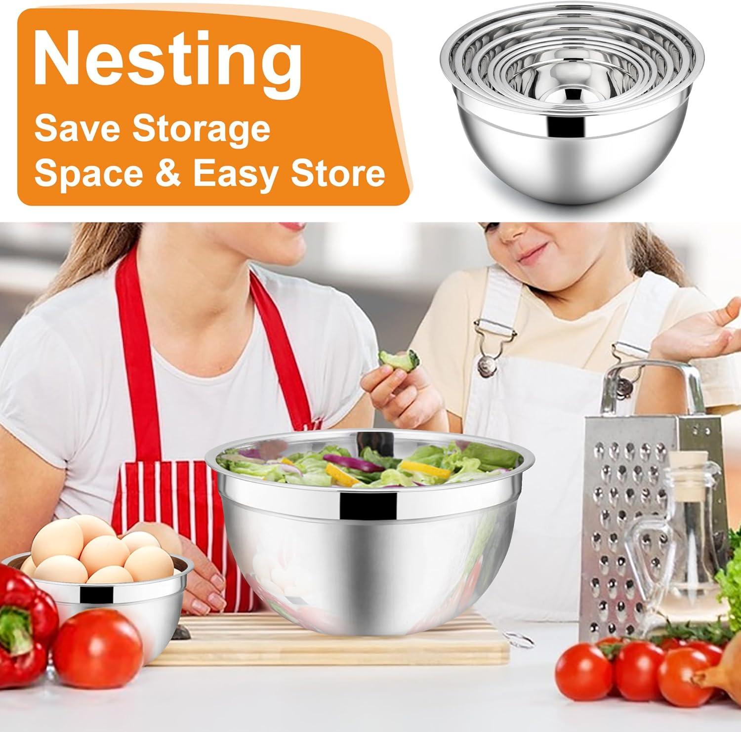 imageEfar Mixing Bowls with Lids 6Piece Stainless Steel Salad Bowls Metal Nesting Bowls for Baking Cooking and Prepping Airtight Lids amp Stackable Design Size 45 3 15 QT BlackMulticolor
