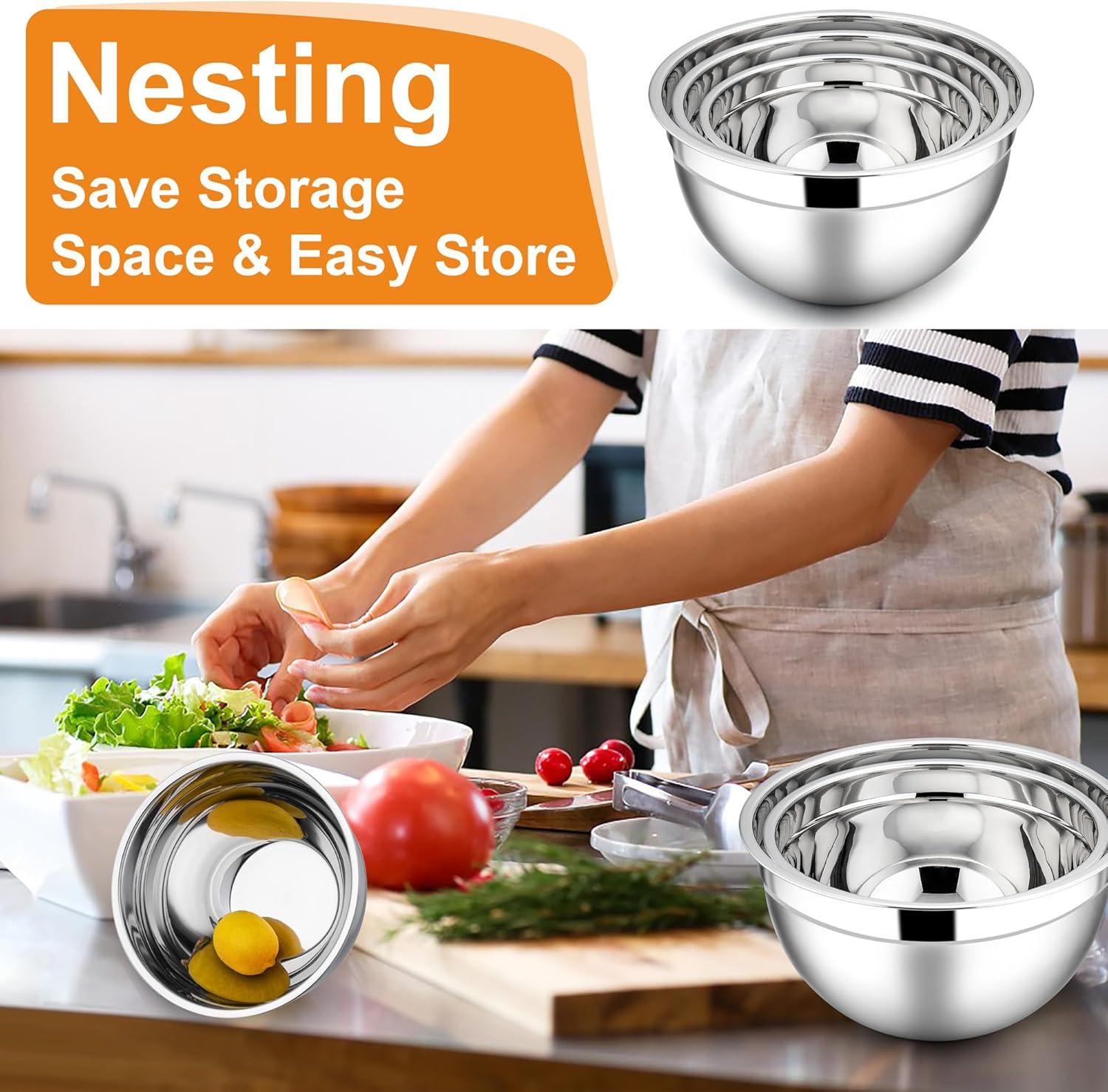 imageEfar Mixing Bowls with Lids 6Piece Stainless Steel Salad Bowls Metal Nesting Bowls for Baking Cooking and Prepping Airtight Lids amp Stackable Design Size 45 3 15 QT BlackMulticolor