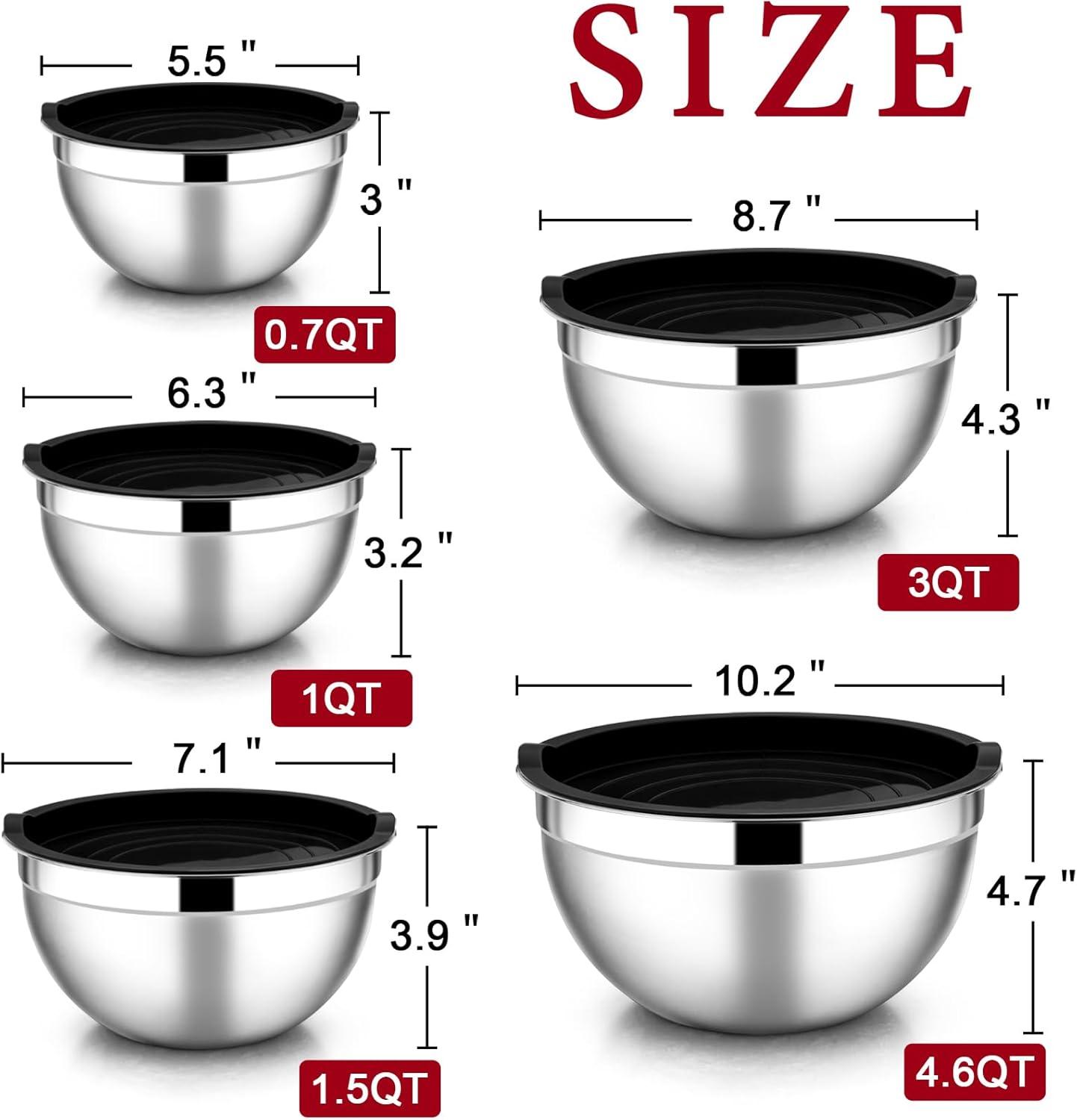 imageEfar Mixing Bowls with Lids Set of 5 Stainless Steel Mixing Bowls Metal Nesting Bowls with Airtight Lids Nontoxic amp Dishwasher Safe Great for Cooking Baking Serving Size 07115346QTBlack