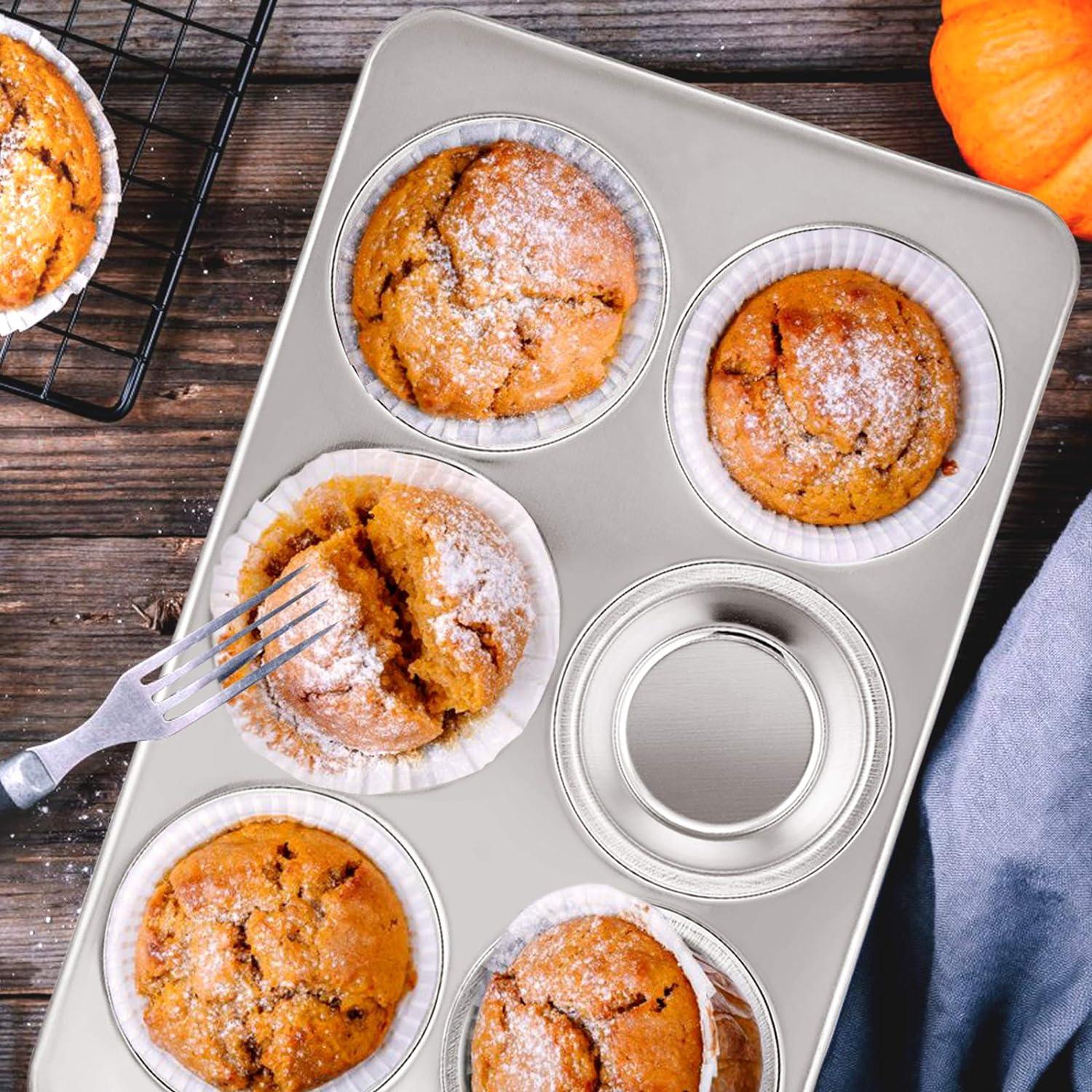 imageEfar Muffin Pan Set of 2 Stainless Steel Muffin Pan Tin for Baking 6Cup Metal Cupcake Pan Tray Nontoxic amp Healthy Oven amp Dishwasher Safe Regular Size 1144 x 712 x 125 Inch4
