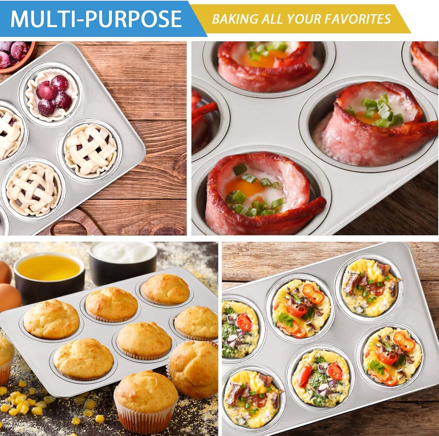 imageEfar Muffin Pan Set of 2 Stainless Steel Muffin Pan Tin for Baking 6Cup Metal Cupcake Pan Tray Nontoxic amp Healthy Oven amp Dishwasher Safe Regular Size 1144 x 712 x 125 Inch2