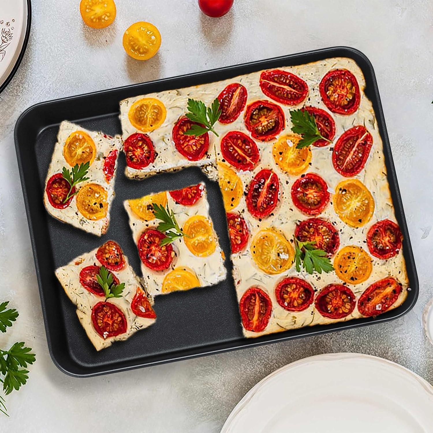 imageEfar Nonstick Baking Pans Set of 3 Rectangle Stainless Steel Sheet Cake Pan for Toaster Oven 12510594 Inch Black Bakeware for Brownie Lasagna Casserole Cake Nontoxic amp Healthy 2 inch Deep