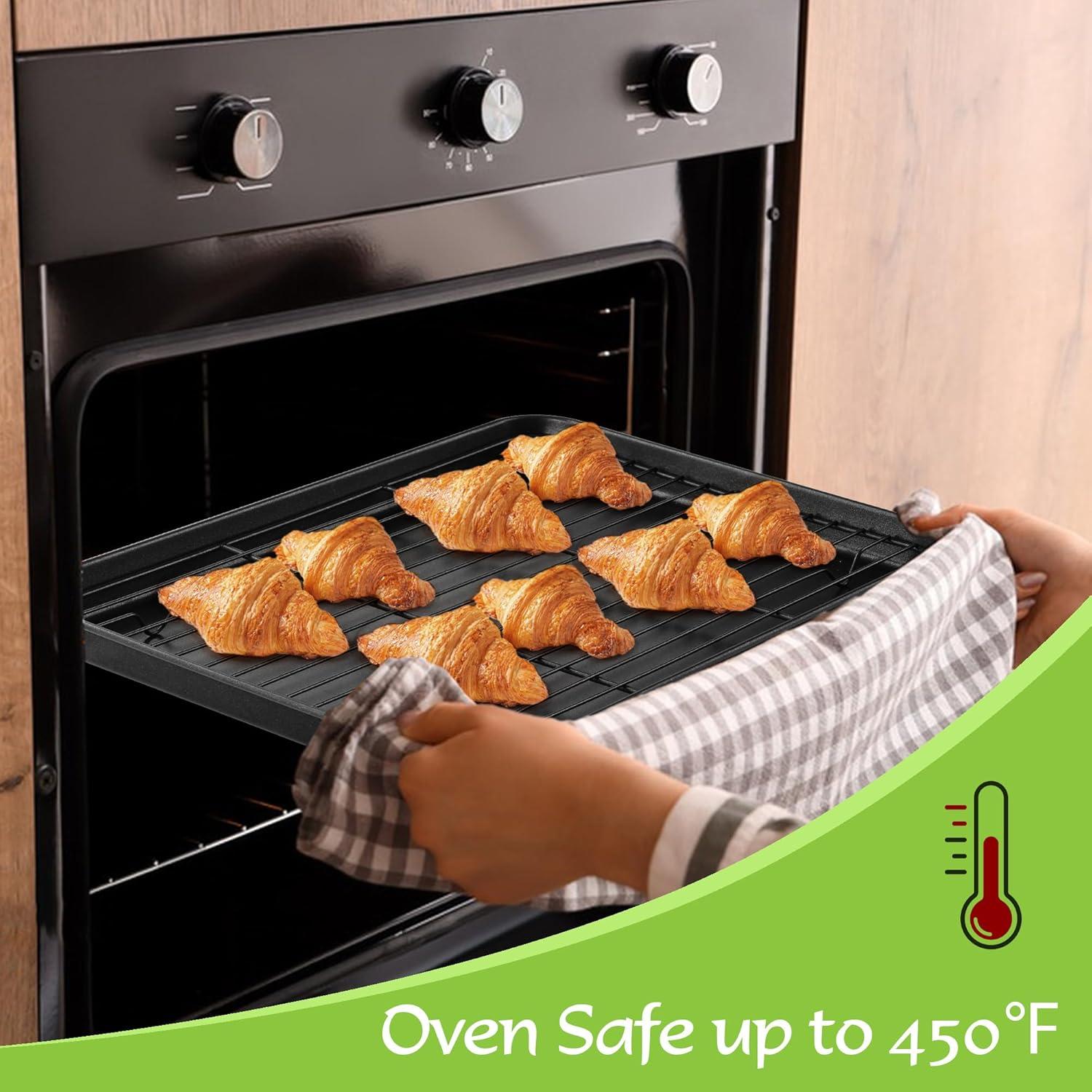 imageEfar Nonstick Baking Sheet with Rack Set 16 x 12 x 1 Inch Cookie Sheet Baking Pan with Cooling Rack for Oven Commercial Grade amp NonToxic Easy to Clean125 x 95 inch