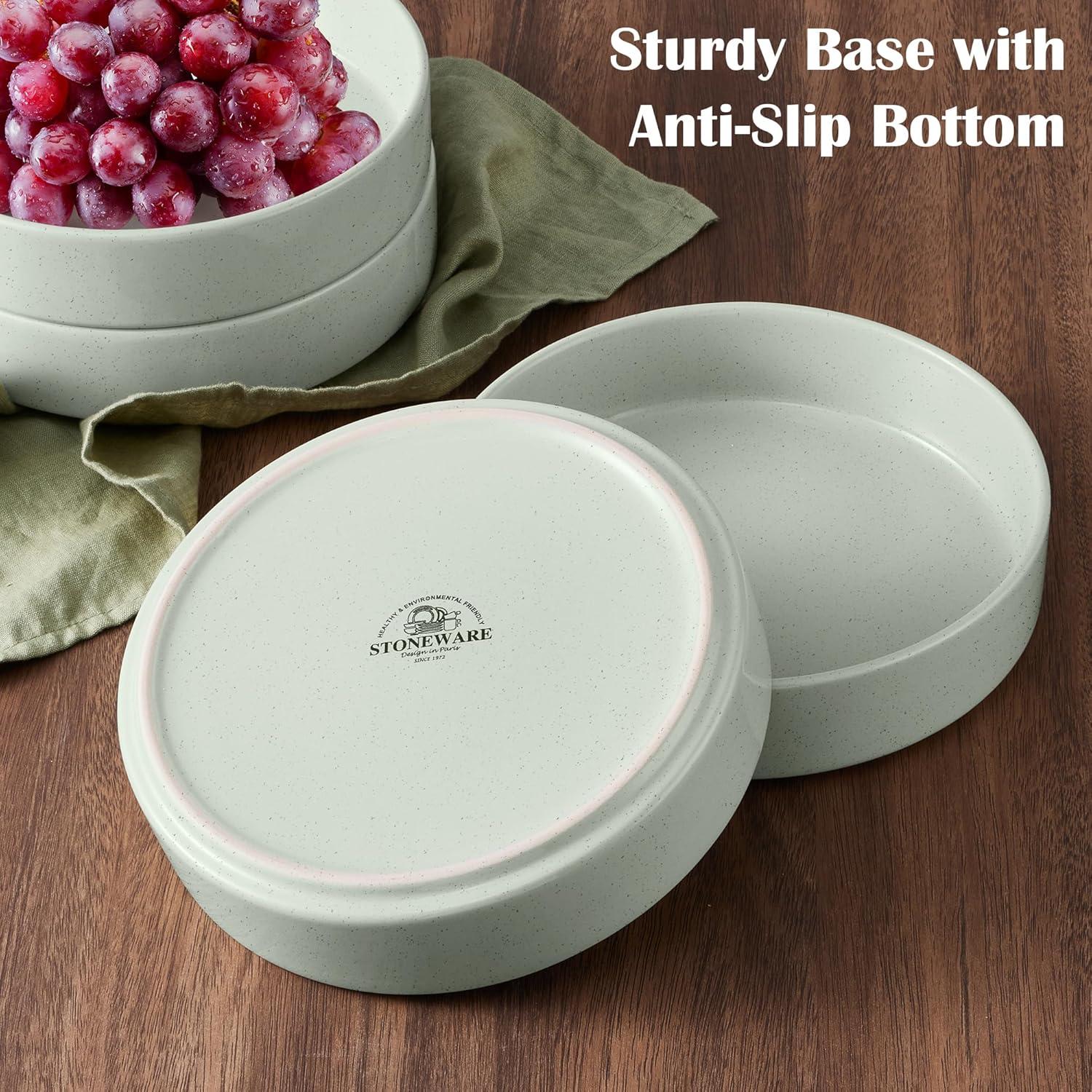 imageEfar Pasta Bowls Set of 435oz Shallow Ceramic Bowl Plates for Serving Dinner Soup amp Salad Stoneware Pasta Plates Microwave amp Dishwasher Safe Matte BlackMist Green