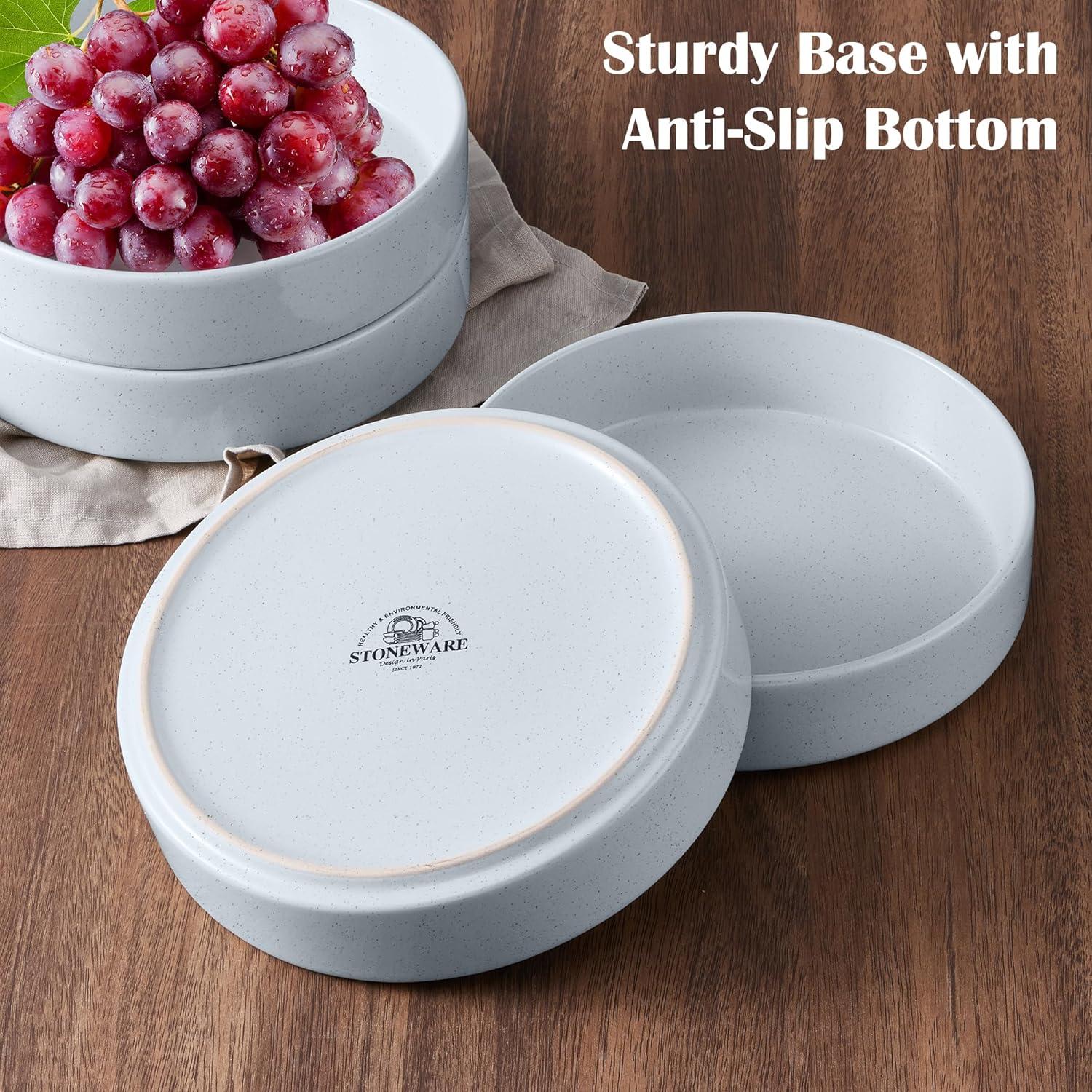 imageEfar Pasta Bowls Set of 435oz Shallow Ceramic Bowl Plates for Serving Dinner Soup amp Salad Stoneware Pasta Plates Microwave amp Dishwasher Safe Matte BlackHaze Gray