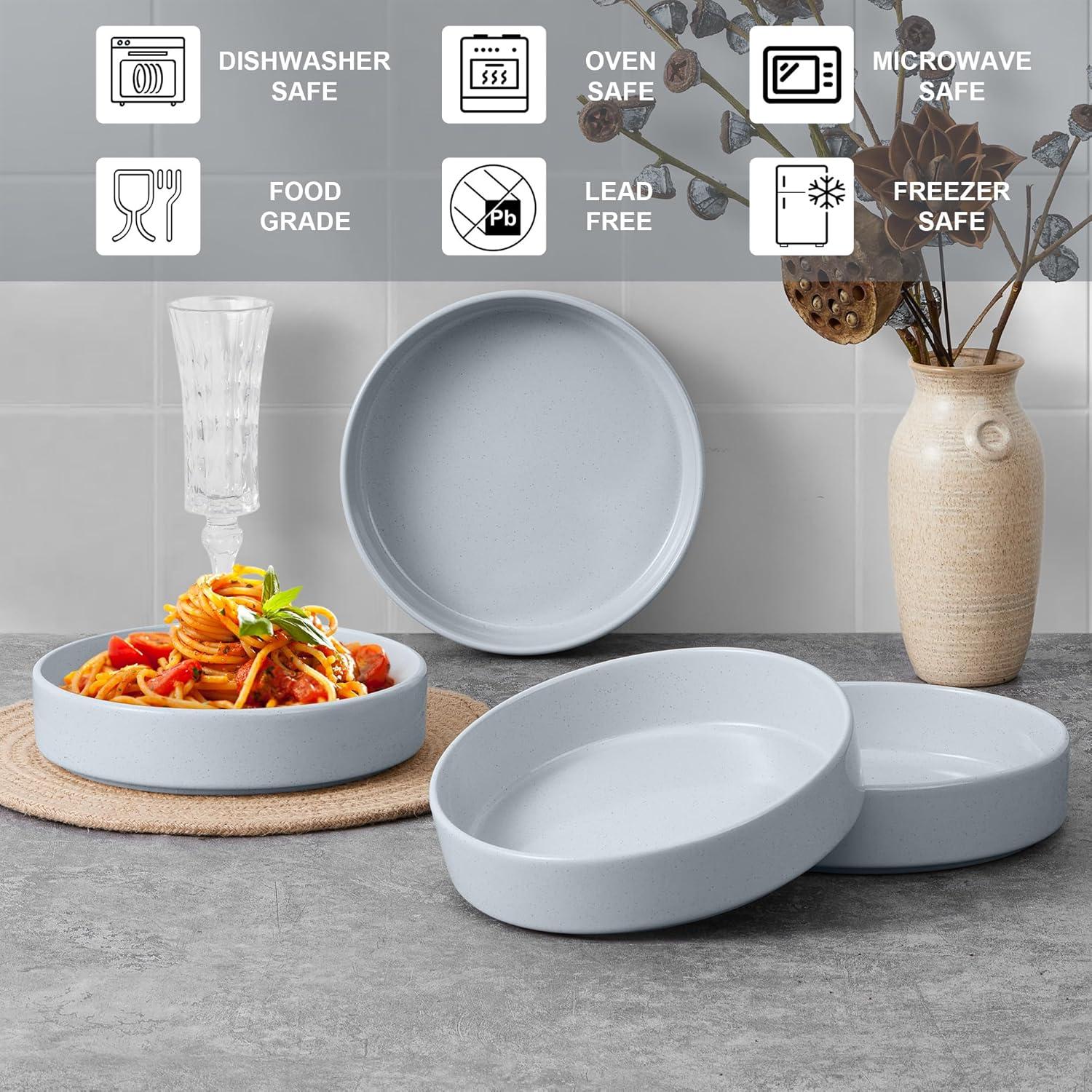 imageEfar Pasta Bowls Set of 435oz Shallow Ceramic Bowl Plates for Serving Dinner Soup amp Salad Stoneware Pasta Plates Microwave amp Dishwasher Safe Matte BlackHaze Gray