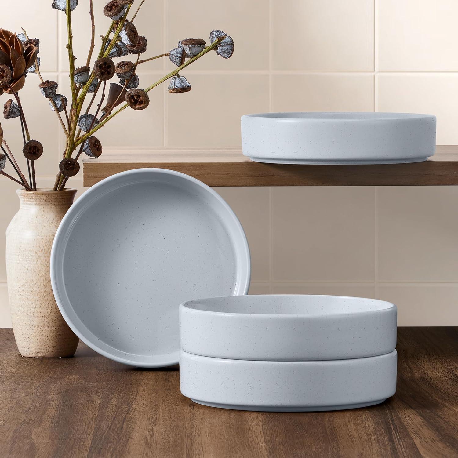 imageEfar Pasta Bowls Set of 435oz Shallow Ceramic Bowl Plates for Serving Dinner Soup amp Salad Stoneware Pasta Plates Microwave amp Dishwasher Safe Matte BlackHaze Gray
