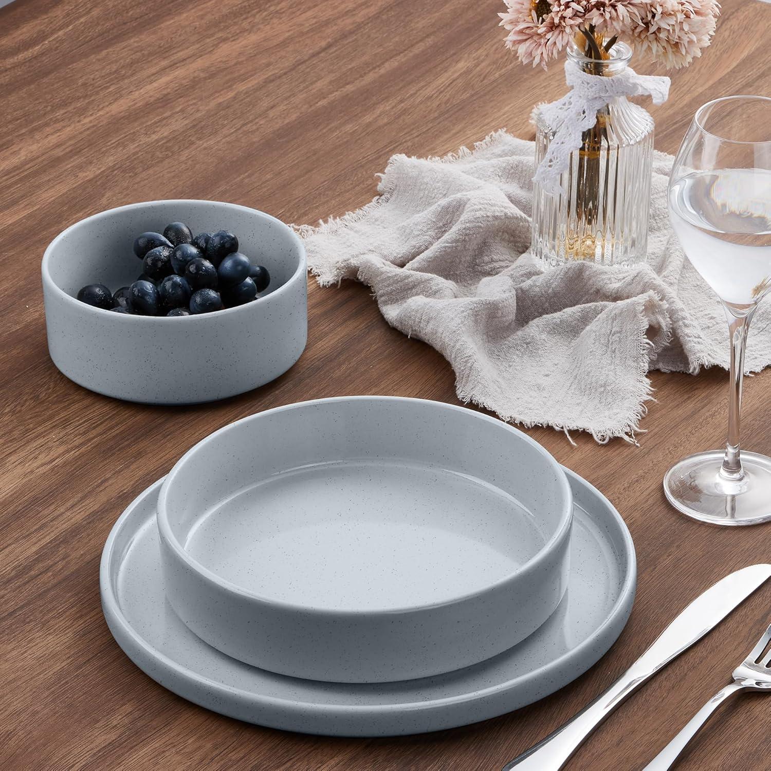 imageEfar Pasta Bowls Set of 435oz Shallow Ceramic Bowl Plates for Serving Dinner Soup amp Salad Stoneware Pasta Plates Microwave amp Dishwasher Safe Matte BlackHaze Gray