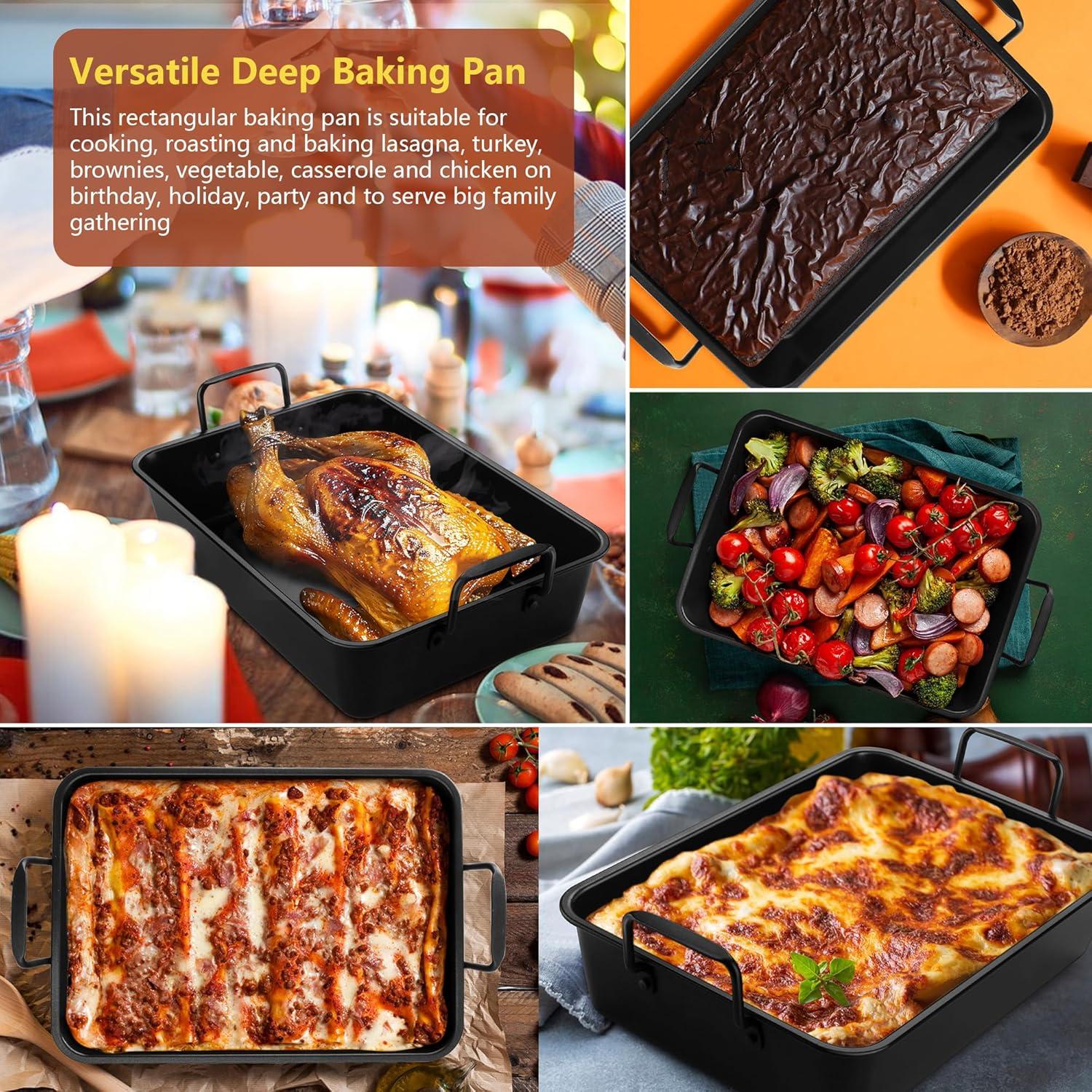 imageEfar Roasting Pan 16 x 115 Inch Stainless Steel Turkey Roaster with Vshaped amp Flat Rack Nontoxic amp Heavy Duty Deep Broiling Pan Dishwasher Safe LargeBlack
