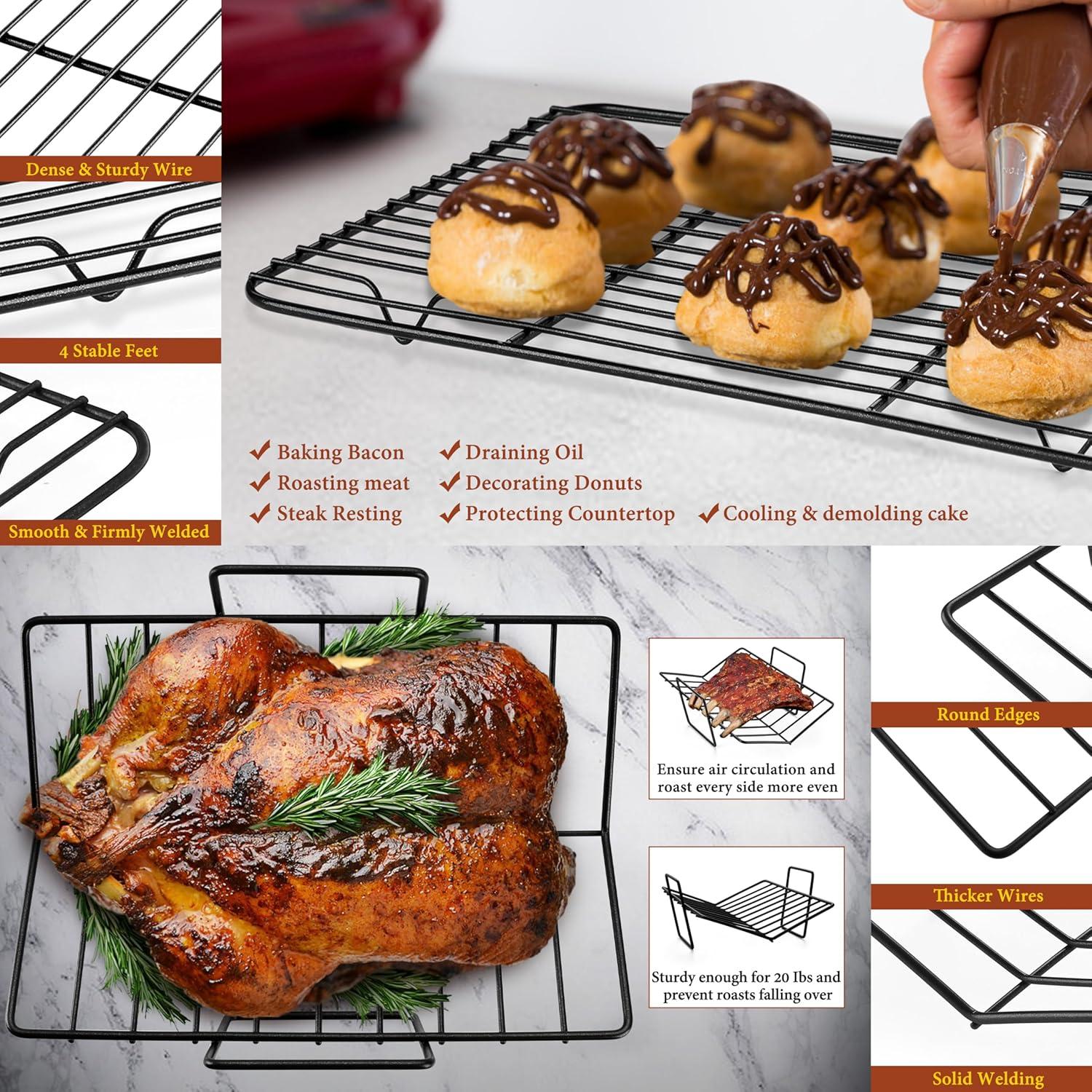 imageEfar Roasting Pan 16 x 115 Inch Stainless Steel Turkey Roaster with Vshaped amp Flat Rack Nontoxic amp Heavy Duty Deep Broiling Pan Dishwasher Safe LargeBlack