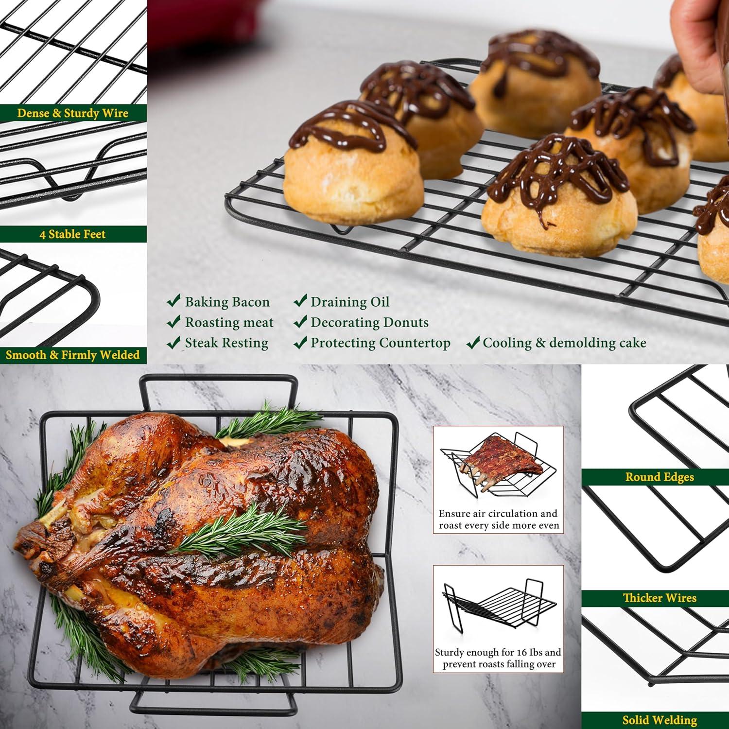imageEfar Roasting Pan 16 x 115 Inch Stainless Steel Turkey Roaster with Vshaped amp Flat Rack Nontoxic amp Heavy Duty Deep Broiling Pan Dishwasher Safe LargeBlack