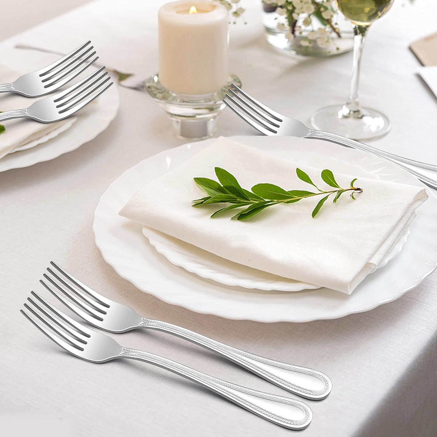 imageEfar Salad Forks Set of 12 69 Inch Pearled Edge Dessert Forks Stainless Steel Suitable for Party Home Kitchen and Restaurant Nontoxic amp Mirror Polished Dishwasher Safe79inches