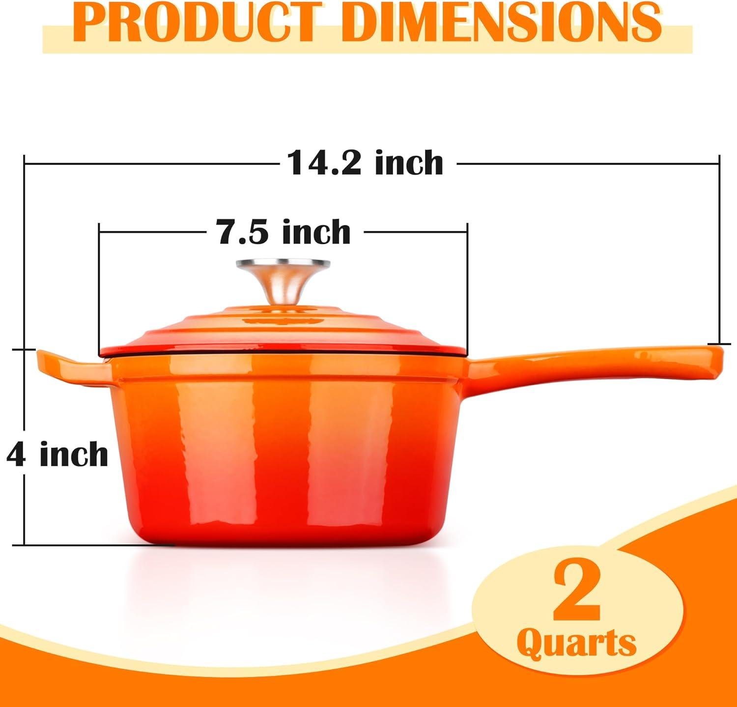 imageEfar Sauce Pan Set with Lid 1Qt amp 2Qt Enameled Cast Iron Pot Sets for Kitchen Cooking Small Heavy Duty Dutch Oven Saucepans amp Selfbasting Lids InductionReady amp Easy Clean WhiteOrange