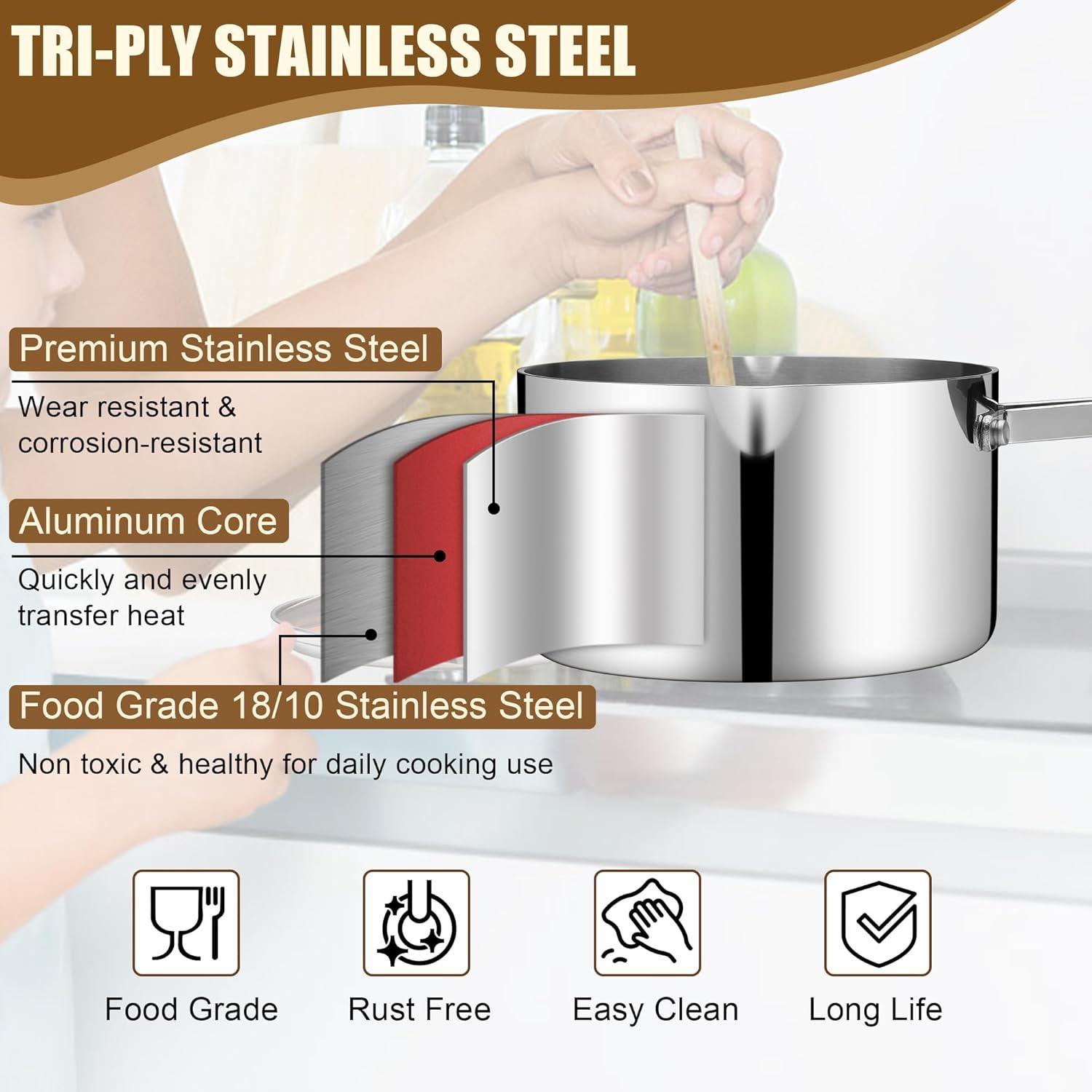 imageEfar Saucepan with Lid Max Capacity 2 Quart Stainless Steel Sauce Pot with Glass Lid for Cooking Easy Clean amp Rust Free Dishwasher SafeTriPly