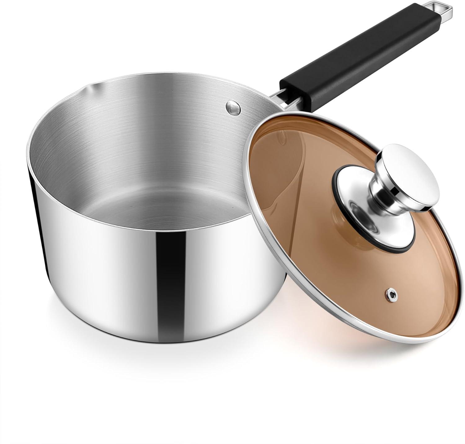imageEfar Saucepan with Lid Max Capacity 2 Quart Stainless Steel Sauce Pot with Glass Lid for Cooking Easy Clean amp Rust Free Dishwasher SafeTriPly