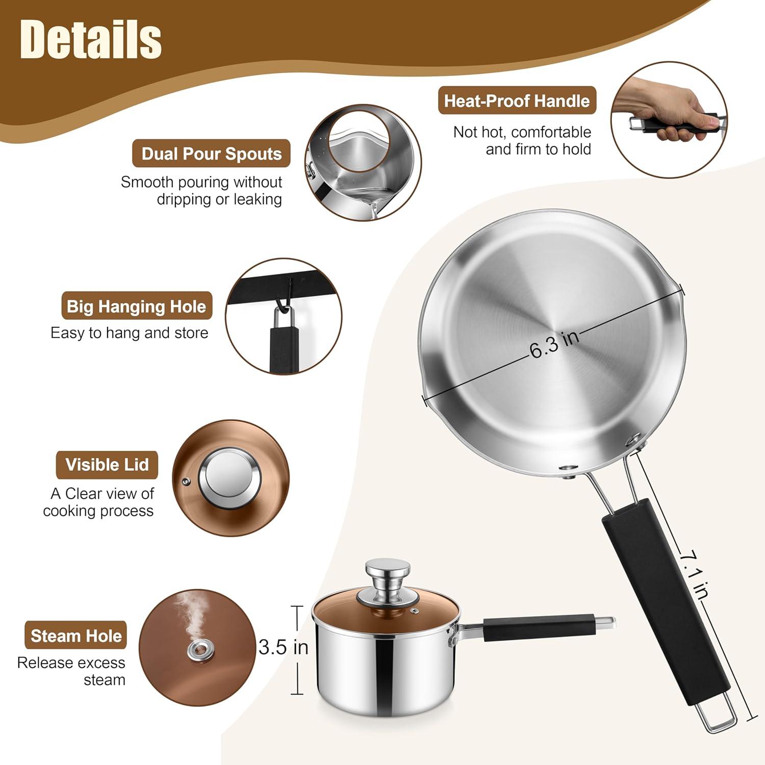 imageEfar Saucepan with Lid Max Capacity 2 Quart Stainless Steel Sauce Pot with Glass Lid for Cooking Easy Clean amp Rust Free Dishwasher SafeTriPly