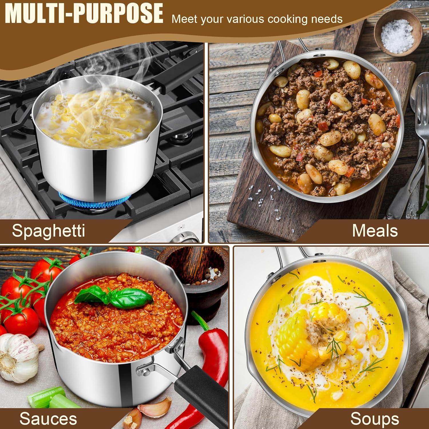 imageEfar Saucepan with Lid Max Capacity 2 Quart Stainless Steel Sauce Pot with Glass Lid for Cooking Easy Clean amp Rust Free Dishwasher SafeTriPly