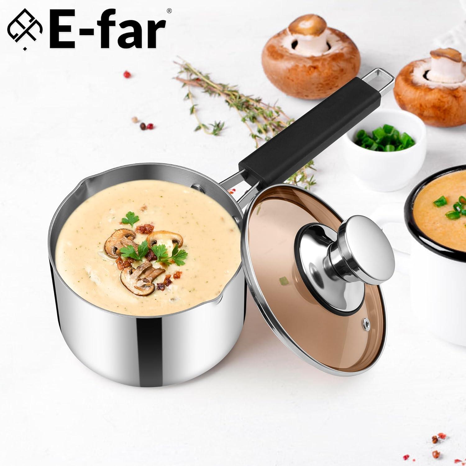 imageEfar Saucepan with Lid Max Capacity 2 Quart Stainless Steel Sauce Pot with Glass Lid for Cooking Easy Clean amp Rust Free Dishwasher SafeTriPly