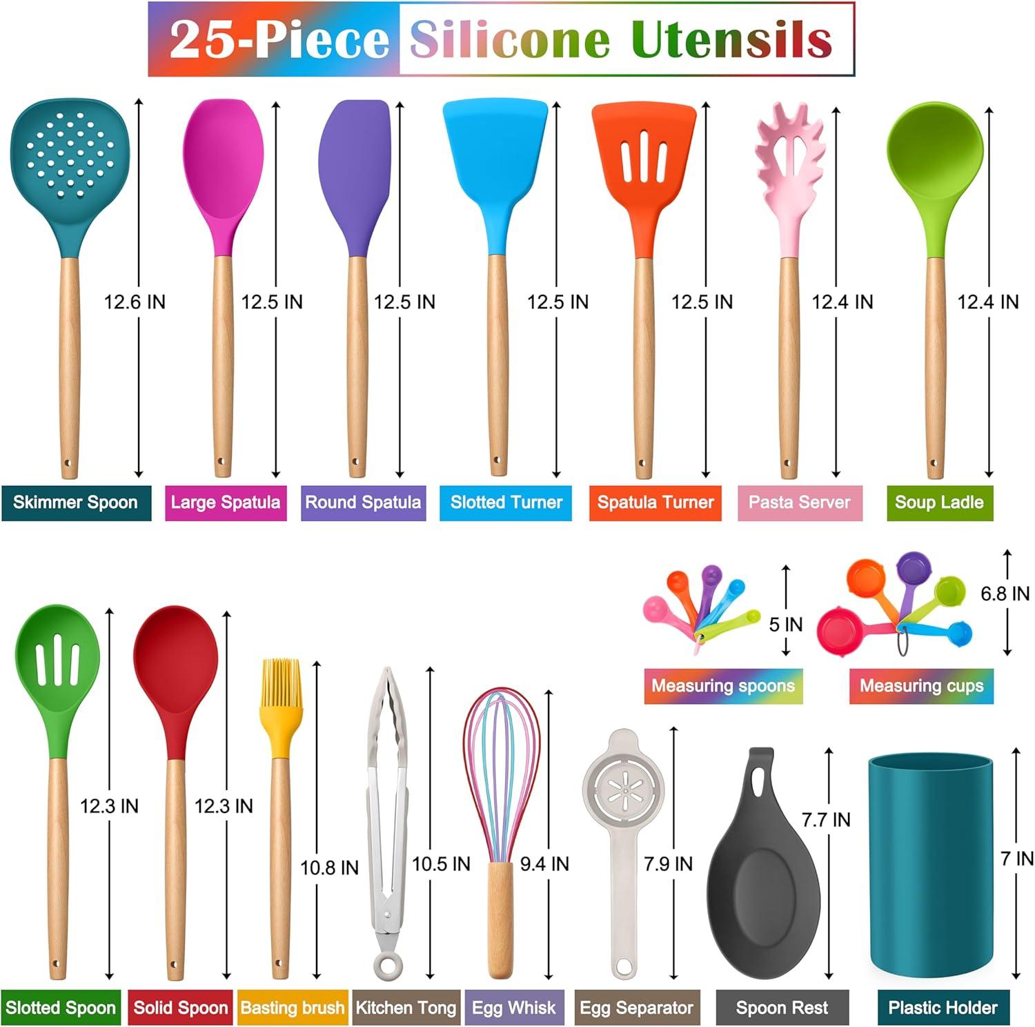 imageEfar Silicone Cooking Utensils Set 10Piece Heat Resistant Kitchen Utensils Set with Wooden Handle for Nonstick Cookware Kitchen Nonstick Tools Spatula Whisk Tongs Ladle Nontoxic amp HealthyKhakiMulticolor