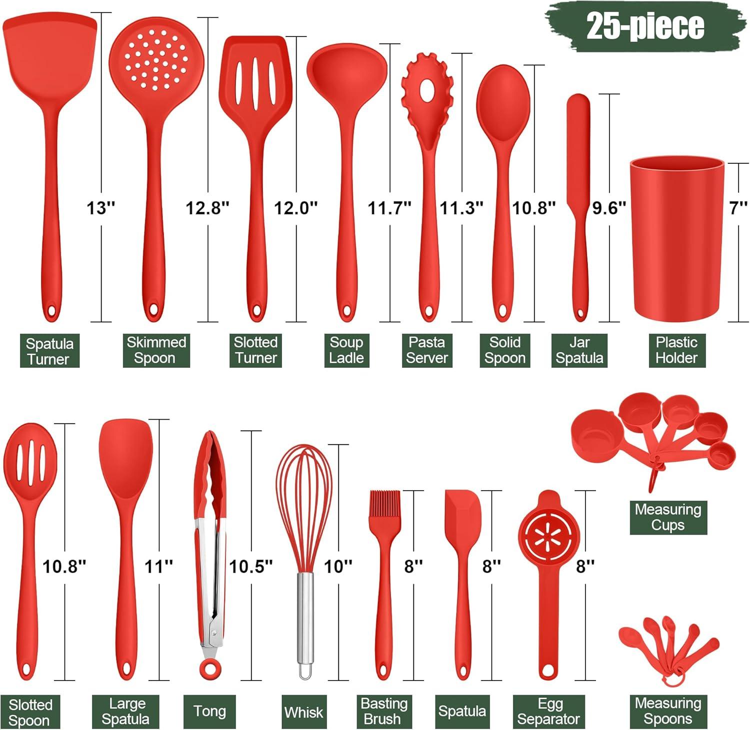 imageEfar Silicone Cooking Utensils Set 25 Piece Kitchen Utensils with Holder Non Toxic Kitchen Tools Spatula Turner Spoon Ladle for Nonstick Cookware Heat Resistant amp Dishwasher Safe BlackRed