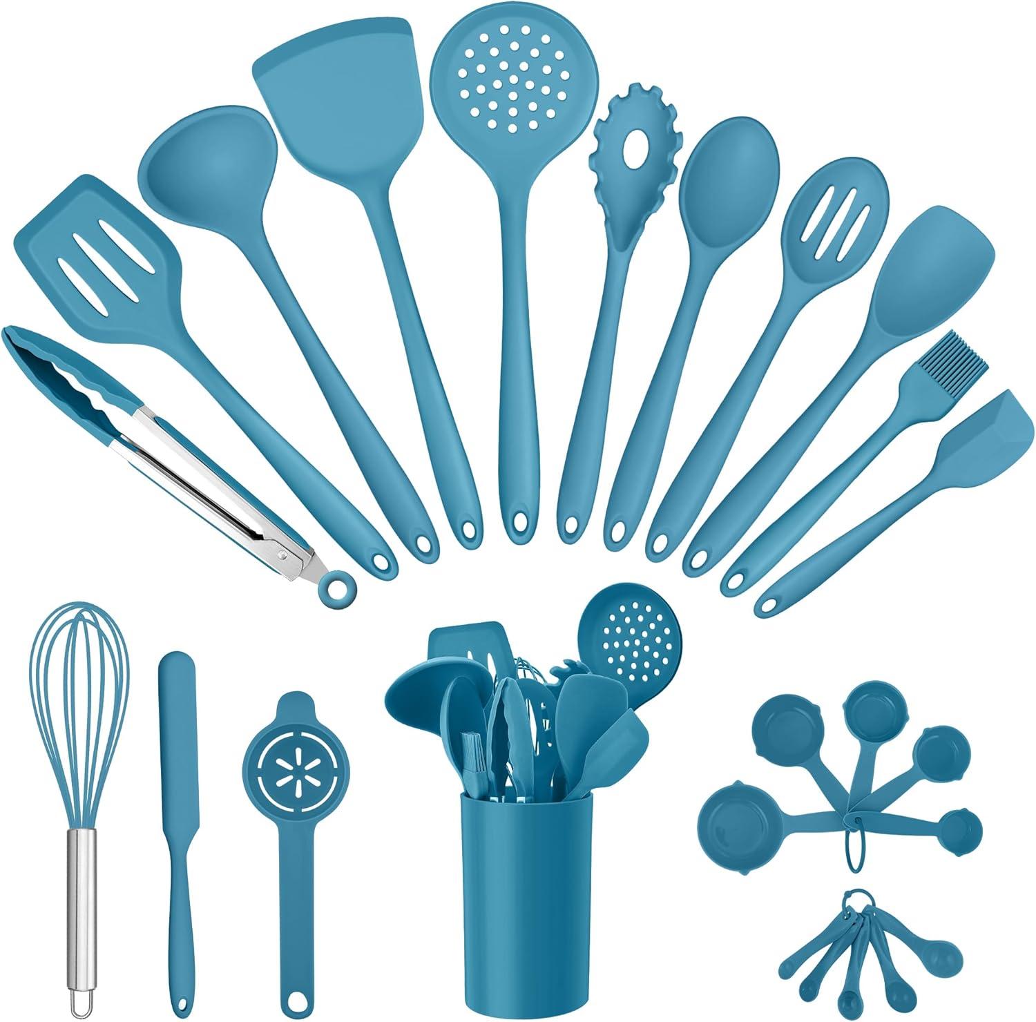 imageEfar Silicone Cooking Utensils Set 25 Piece Kitchen Utensils with Holder Non Toxic Kitchen Tools Spatula Turner Spoon Ladle for Nonstick Cookware Heat Resistant amp Dishwasher Safe BlackBlue