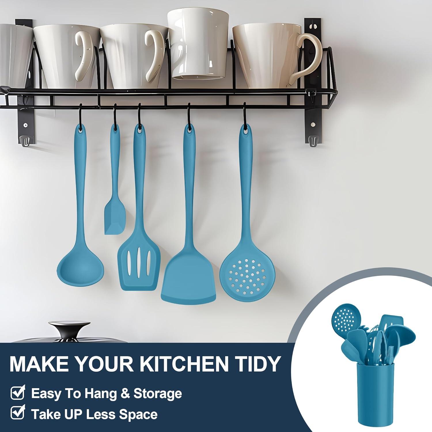imageEfar Silicone Cooking Utensils Set 25 Piece Kitchen Utensils with Holder Non Toxic Kitchen Tools Spatula Turner Spoon Ladle for Nonstick Cookware Heat Resistant amp Dishwasher Safe BlackBlue