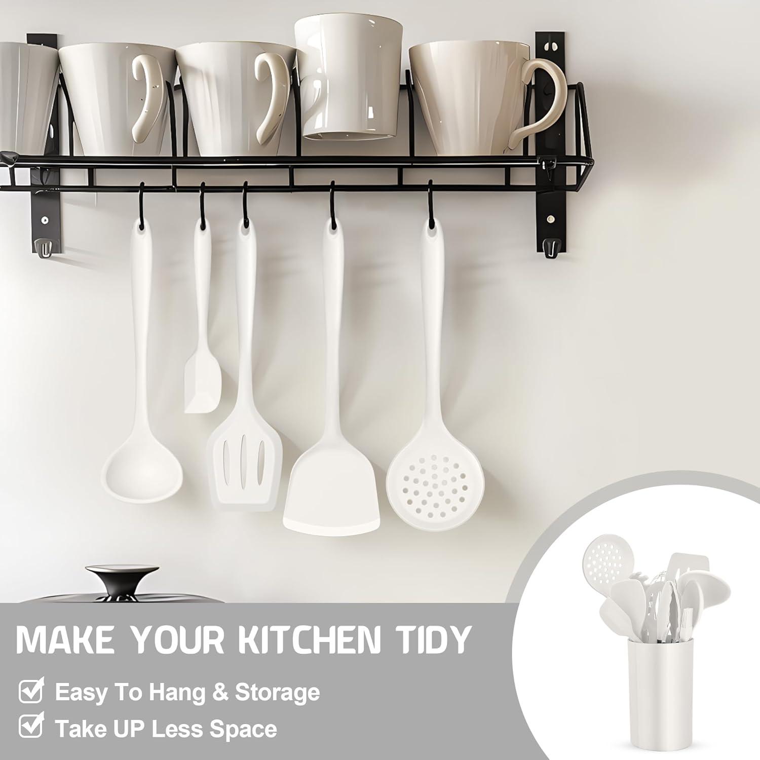 imageEfar Silicone Cooking Utensils Set 25 Piece Kitchen Utensils with Holder Non Toxic Kitchen Tools Spatula Turner Spoon Ladle for Nonstick Cookware Heat Resistant amp Dishwasher Safe BlackWhite