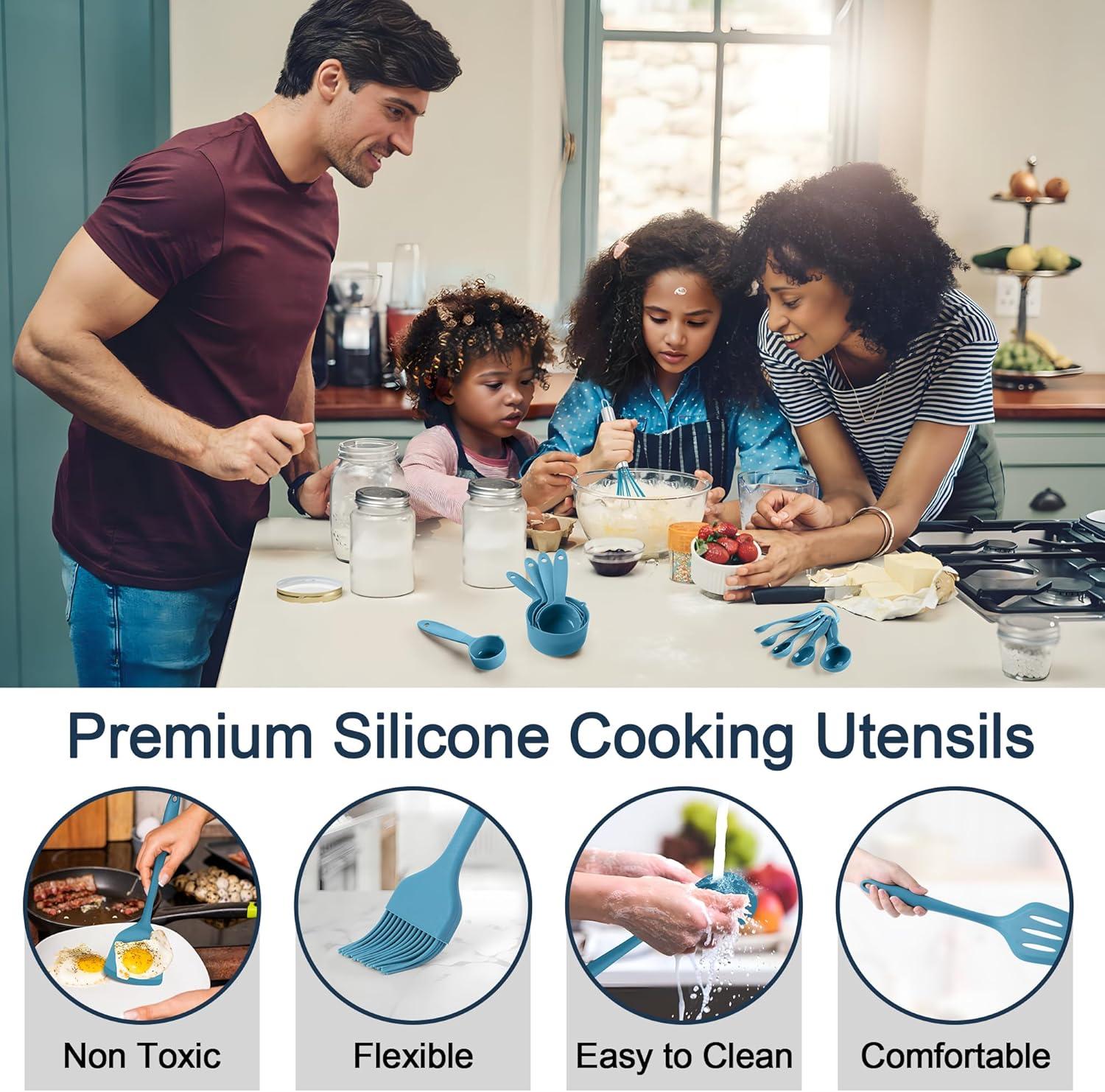 imageEfar Silicone Cooking Utensils Set 25 Piece Kitchen Utensils with Holder Non Toxic Kitchen Tools Spatula Turner Spoon Ladle for Nonstick Cookware Heat Resistant amp Dishwasher Safe BlackBlue
