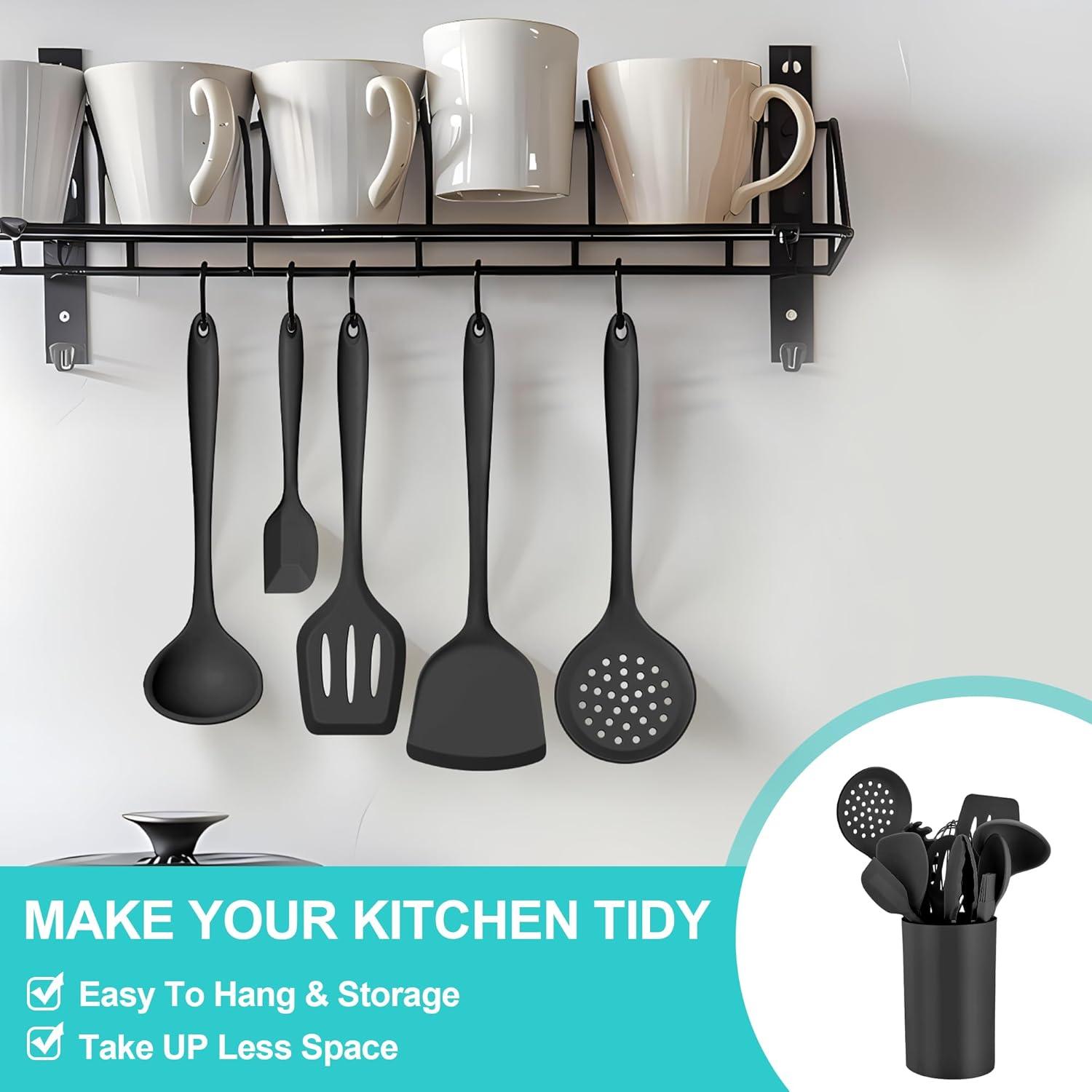imageEfar Silicone Cooking Utensils Set 25 Piece Kitchen Utensils with Holder Non Toxic Kitchen Tools Spatula Turner Spoon Ladle for Nonstick Cookware Heat Resistant amp Dishwasher Safe BlackBlack